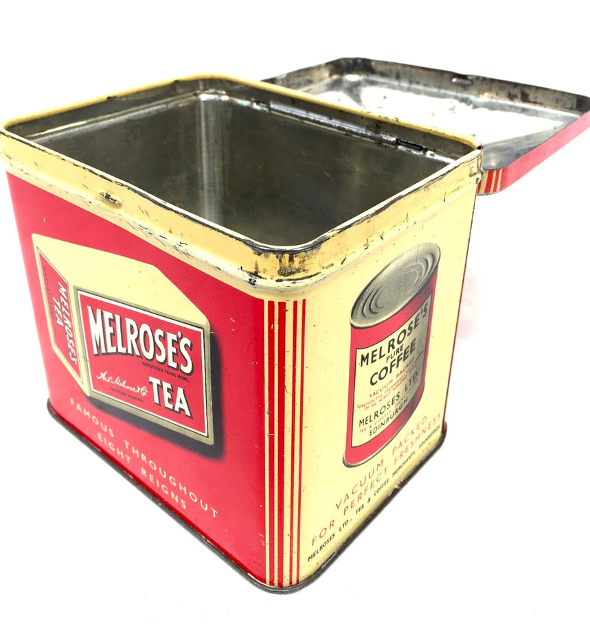 Antique Advertising - Melroses Tea Counter Top String Cutter Dispenser Tin c1930