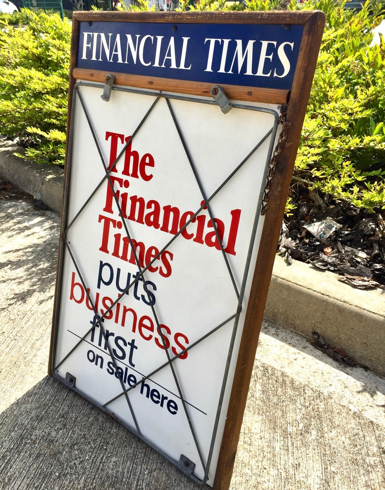Antique Advertising The Financial Times Wooden Wall Hanging Newsagents Shop Sign