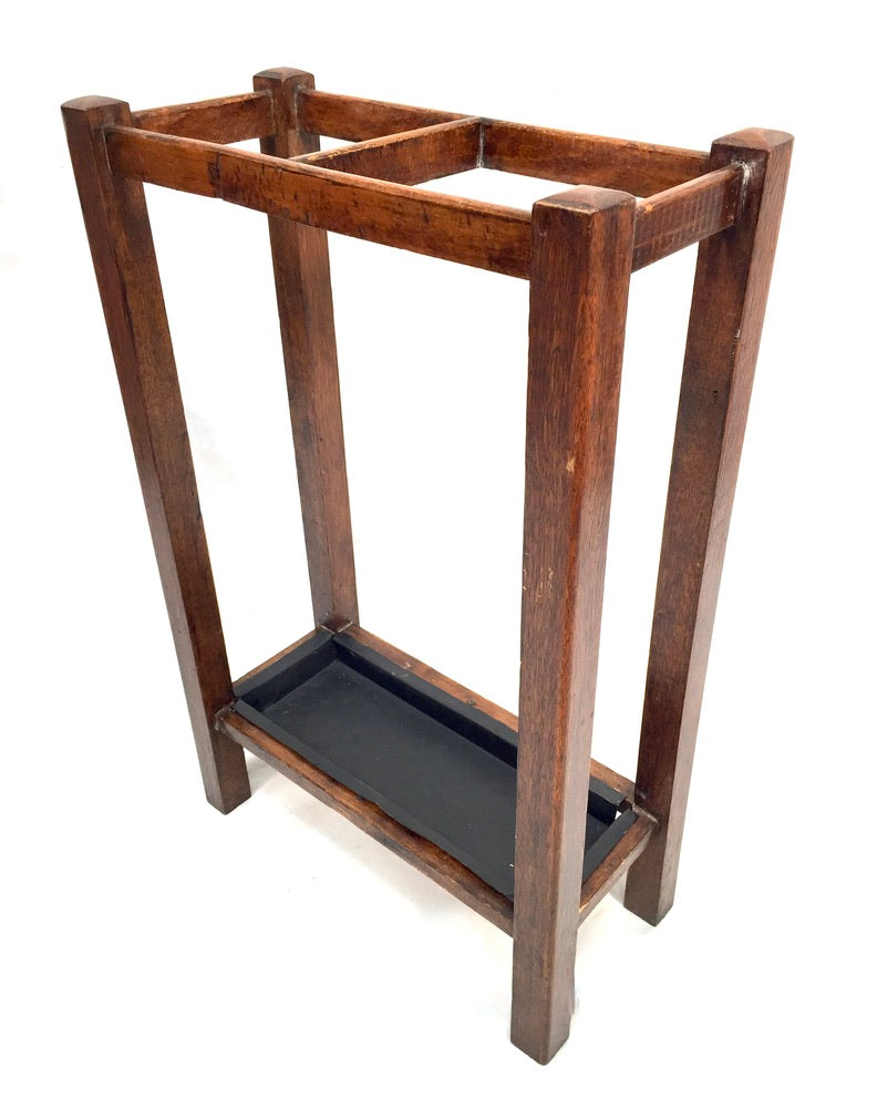 Antique Entrance Hall Oak Wooden Stick and Umbrella Stand Holder c.1930