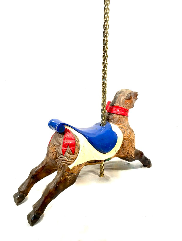 Antique Salvaged Fairground Ride Merry Go Round Wooden Carved Horse & Brass Pole