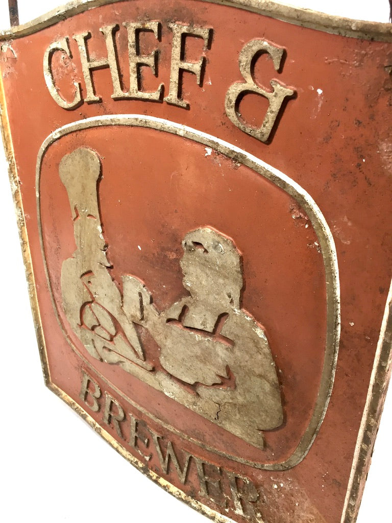 Antique Advertising - Hanging Double Sided Metal Brewery Pub Sign 20th Century