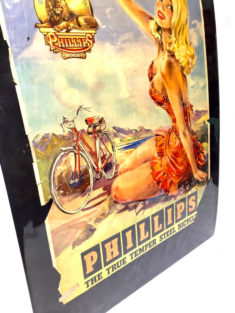 Antique Advertising - 20th Century Phillips Cycles Promotional Poster Sign c1950
