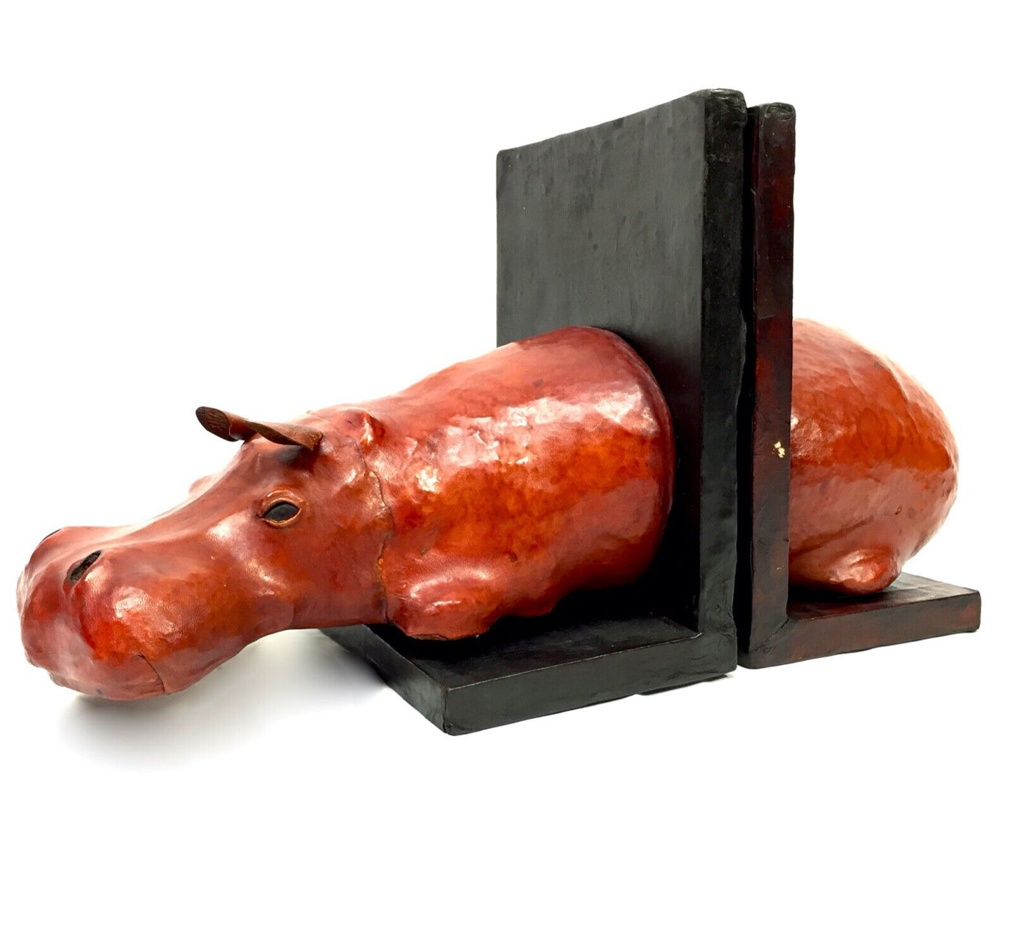 Leather Bound Book Ends in the From of a Hippo / Dimitri Omersa Style / Large
