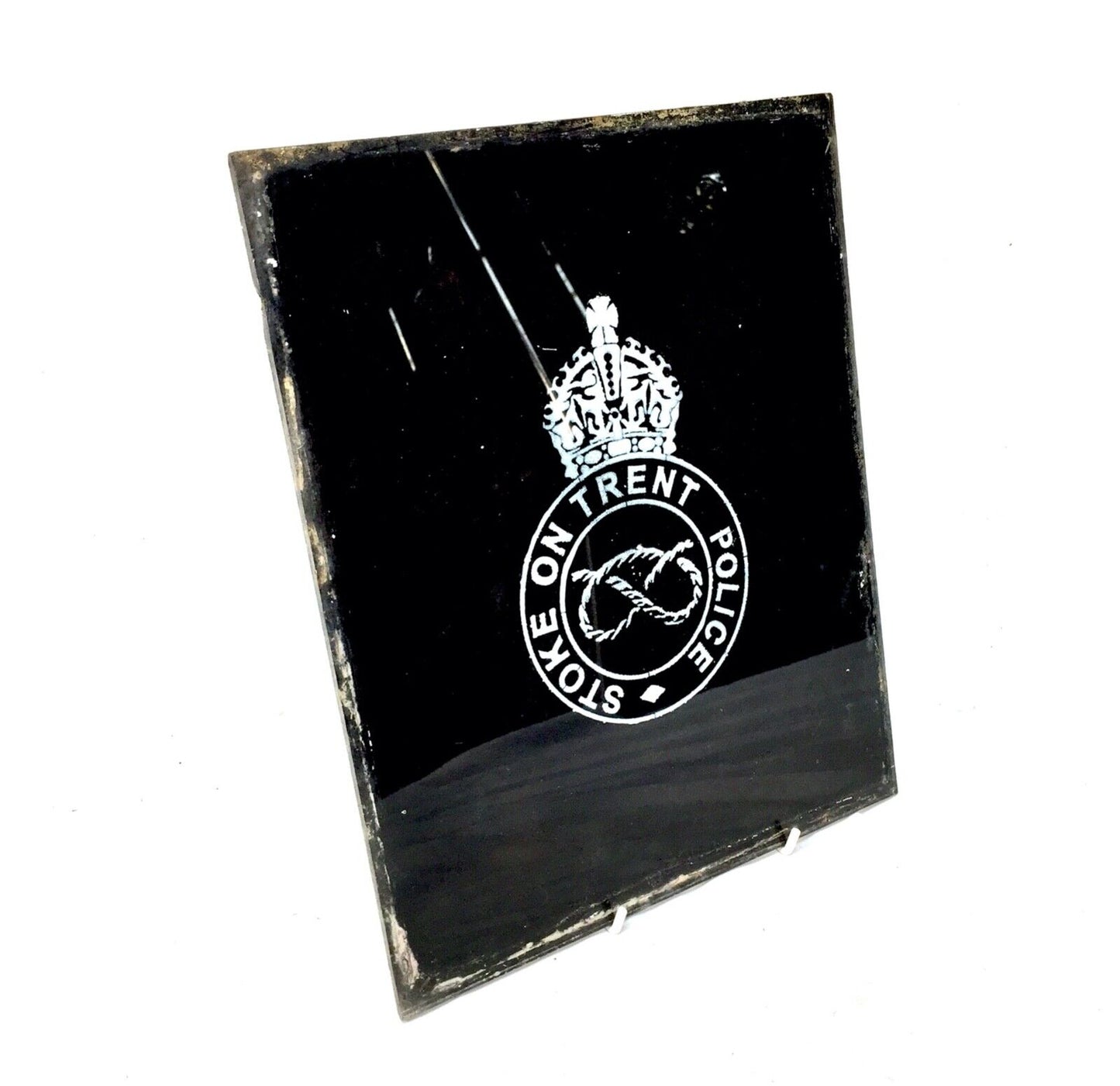 Vintage Glass Window Sign - Salvaged - Stoke on Trent Police