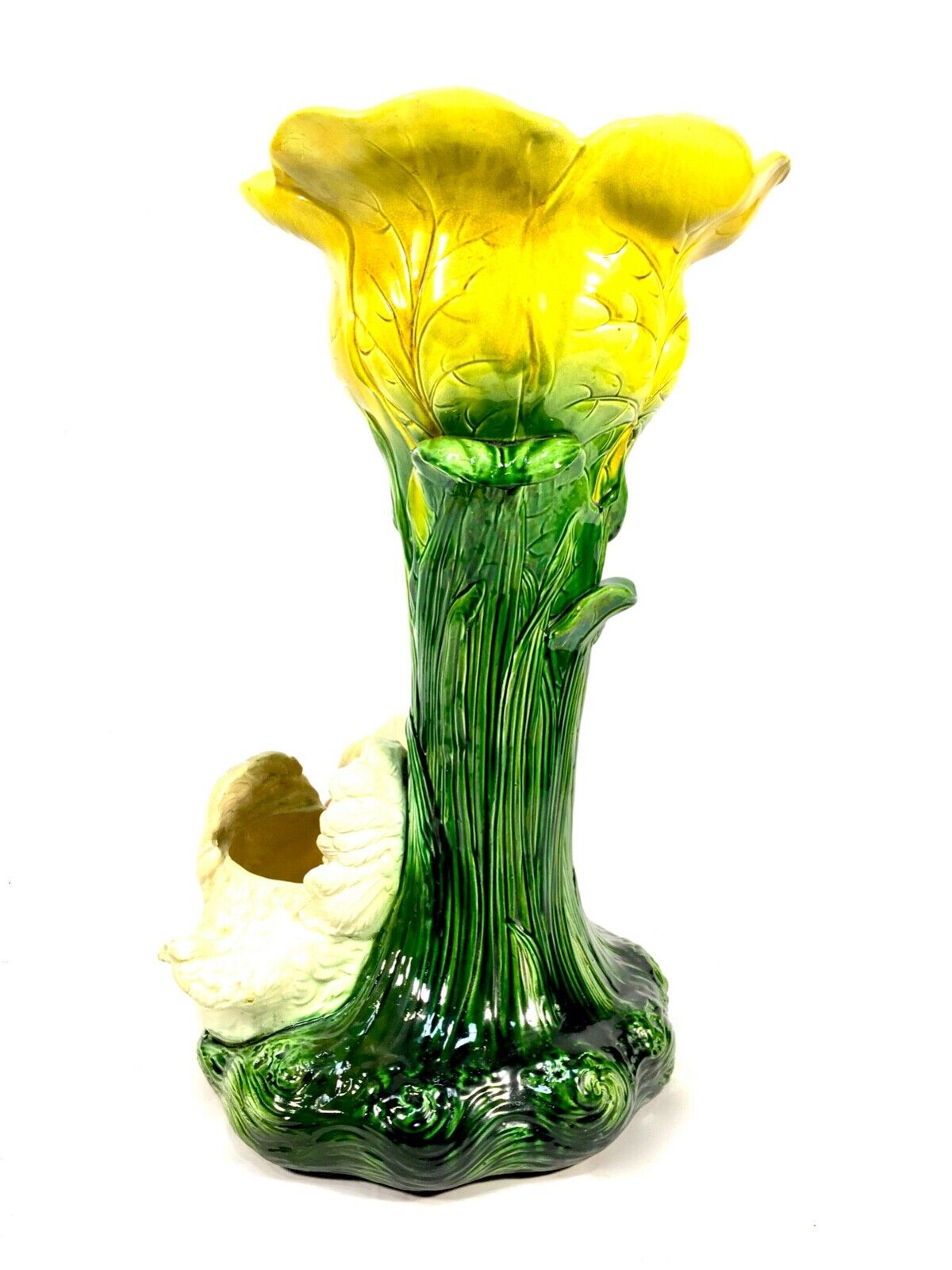 Antique Bretby Ceramic Pottery Jardinier Plant Stand 19th Century Majolica Swan
