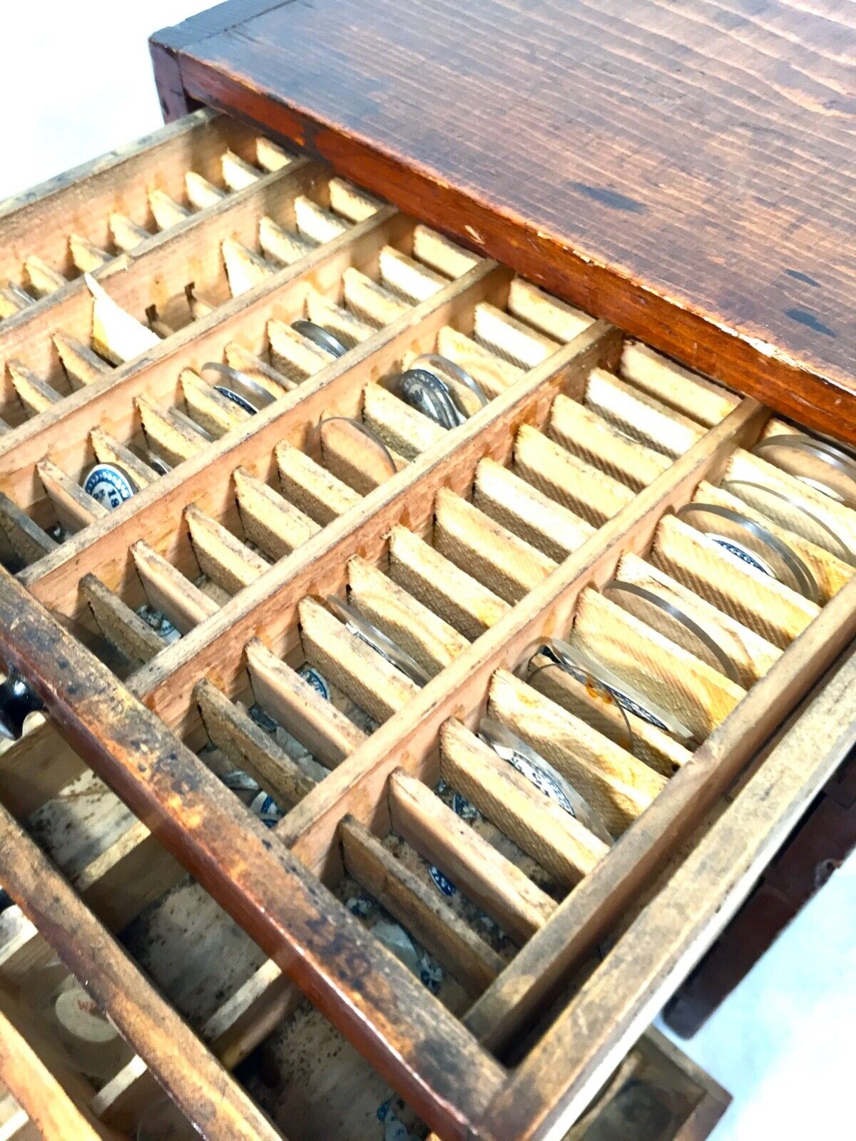 Antique Horologist Wooden Tabletop Collectors Cabinet Chest of Drawers c.1900