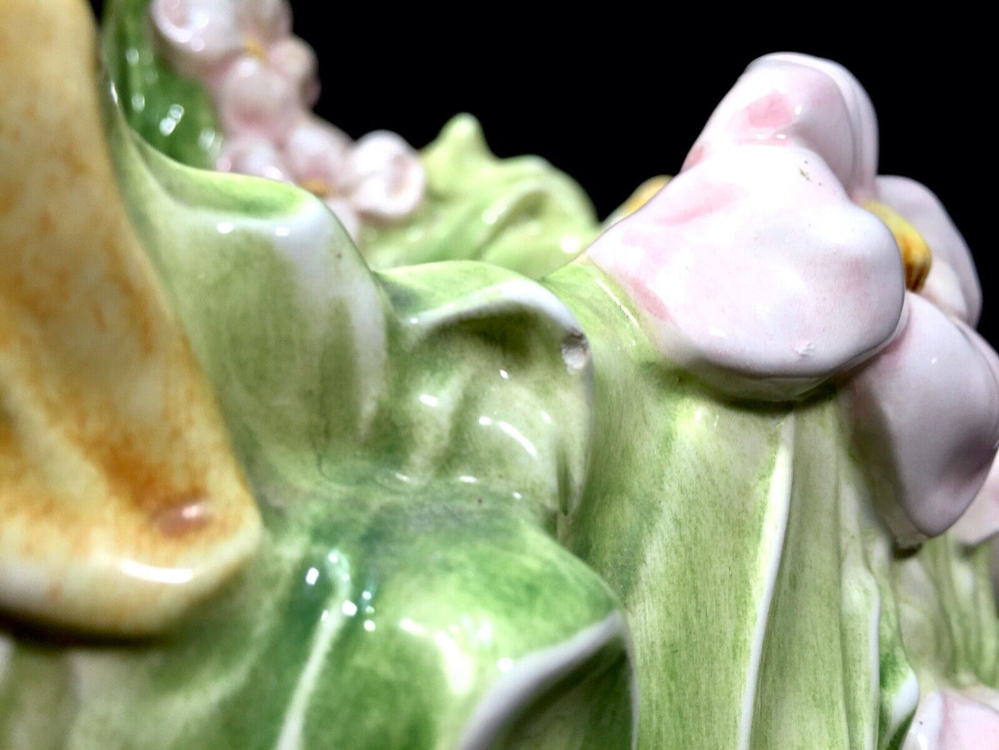 Antique Italian Ceramic Stork Indoor Plant Pot . Planter / Jardiniere / Majolica