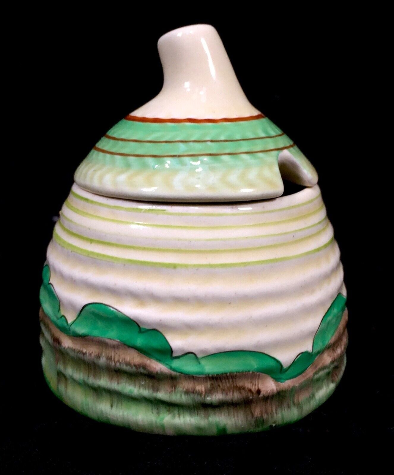 Antique Clarice Cliff - Lorna Preserve / Honey Pot c.1935 Art Deco Pottery