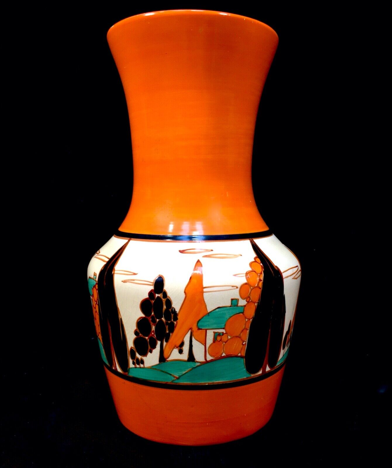 Antique Clarice Cliff Orange Trees & House 386 Large Vase Pottery Bizarre c.1931