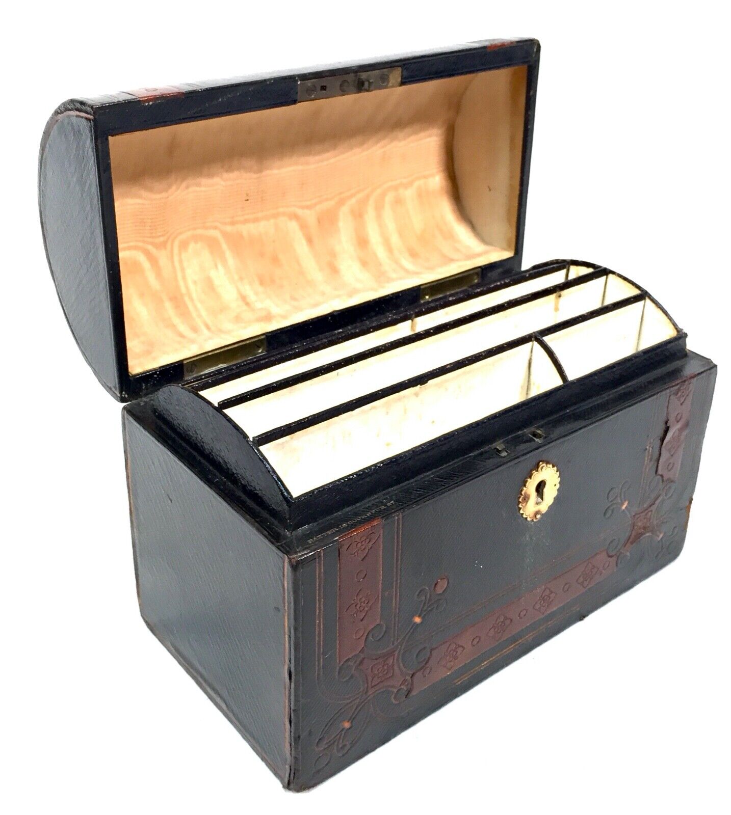 Antique Moroccan Leather Bound Stationery Box Desktop Paper Tidy c.1900