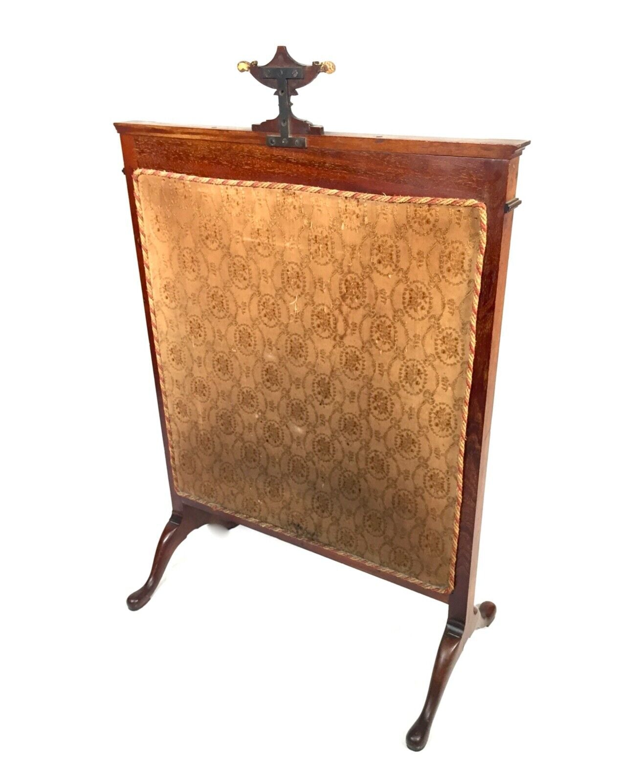 Antique Hand Embroidered Silk & Mahogany Fire Screen / Glazed Guard / Owl Design