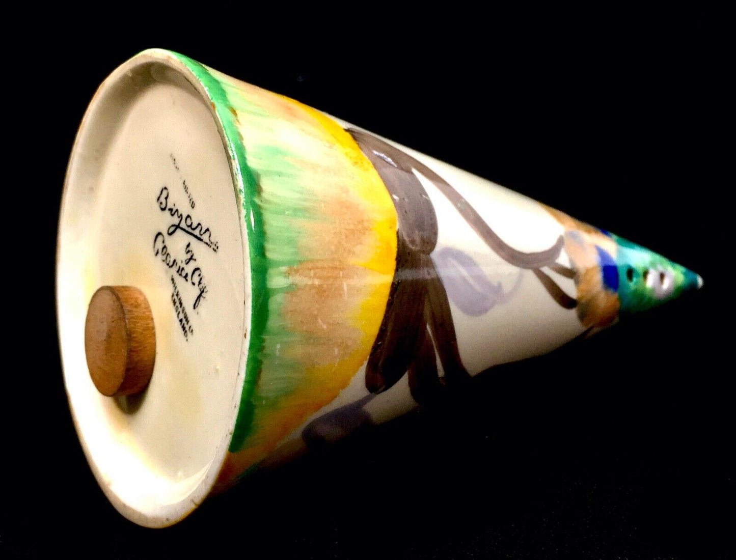 Clarice Cliff Viscaria Conical Sugar Sifter C.1934 / Art Deco Pottery With Cork