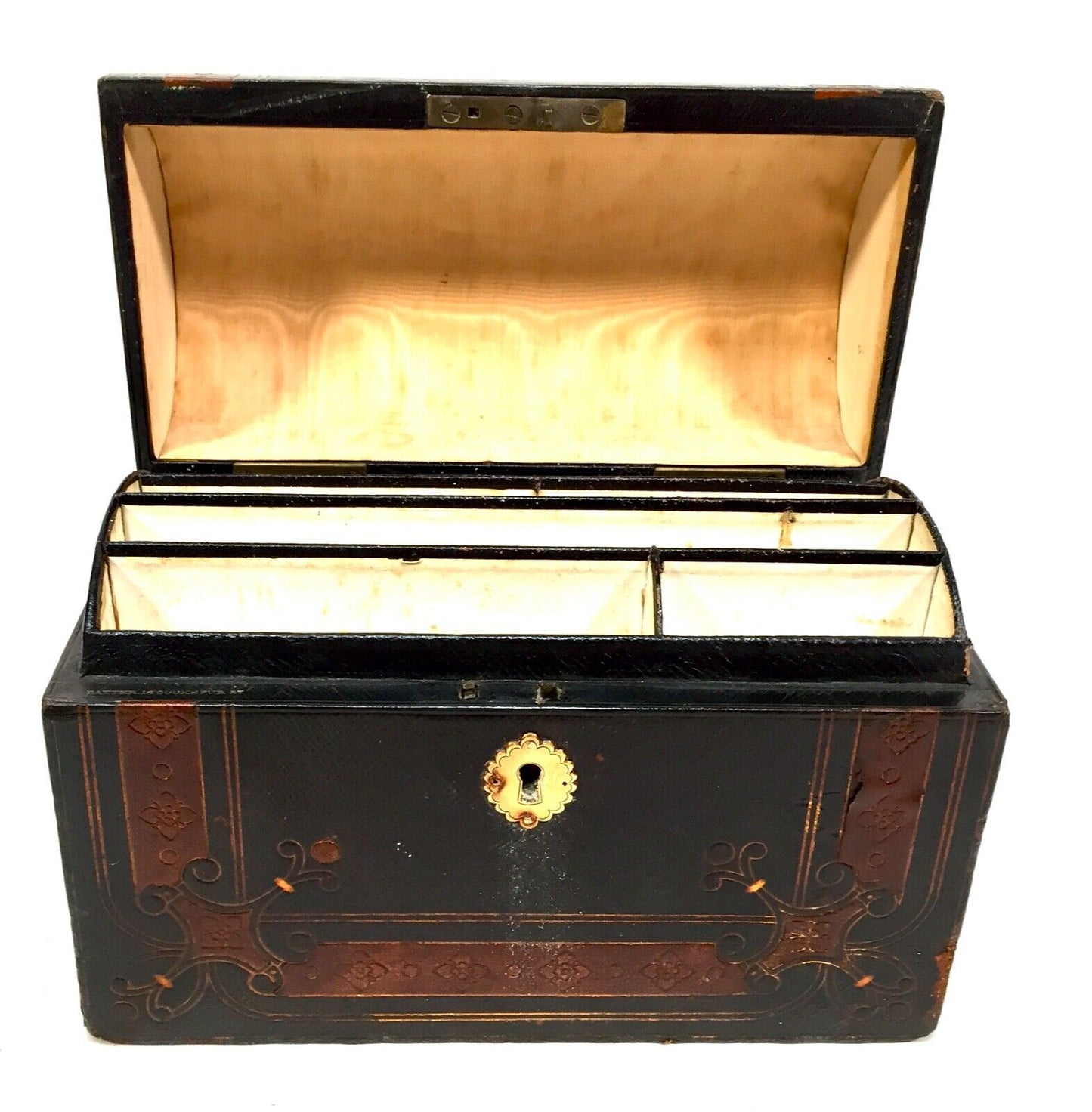 Antique Moroccan Leather Bound Stationery Box Desktop Paper Tidy c.1900
