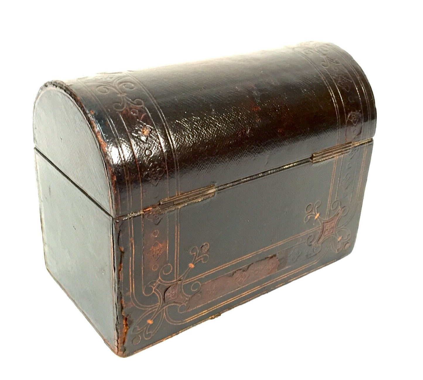 Antique Moroccan Leather Bound Stationery Box Desktop Paper Tidy c.1900