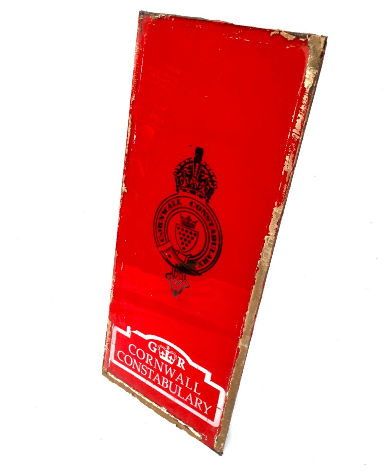 Vintage Glass Window Sign - Salvaged - Cornwall Constabulary / Police