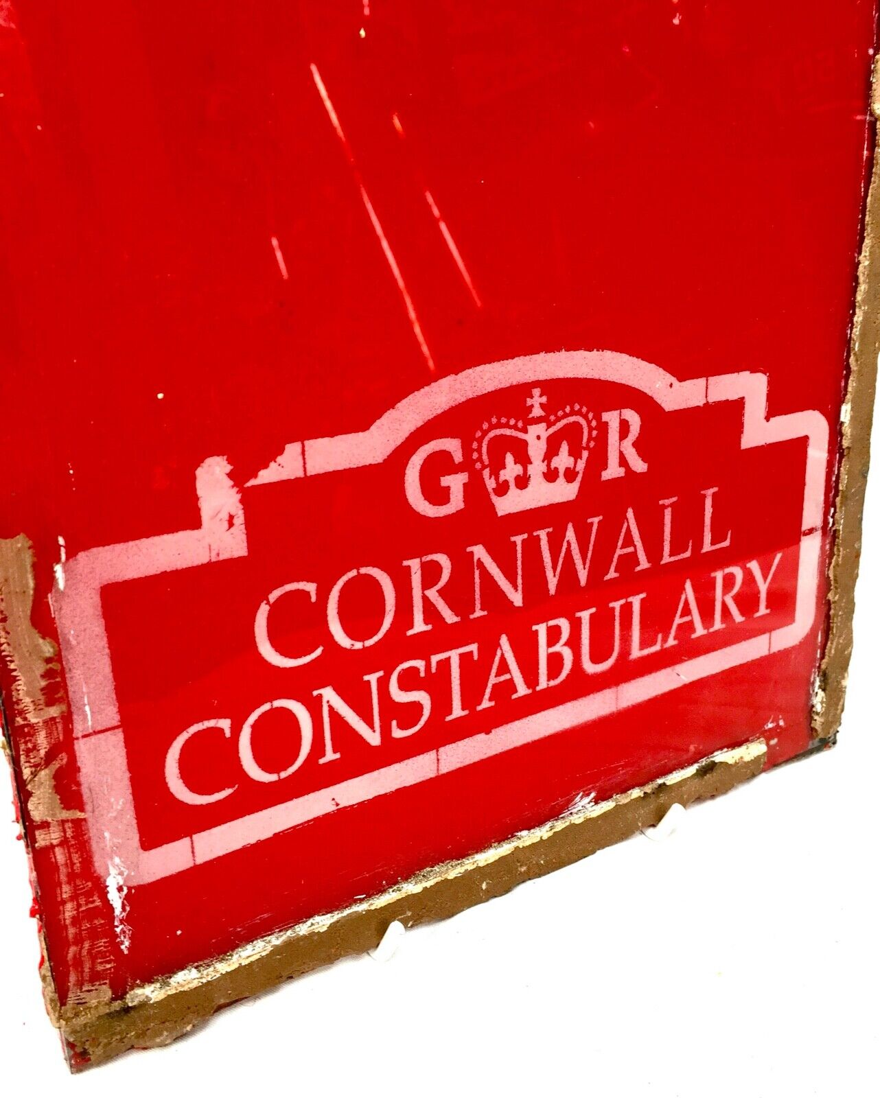 Vintage Glass Window Sign - Salvaged - Cornwall Constabulary / Police