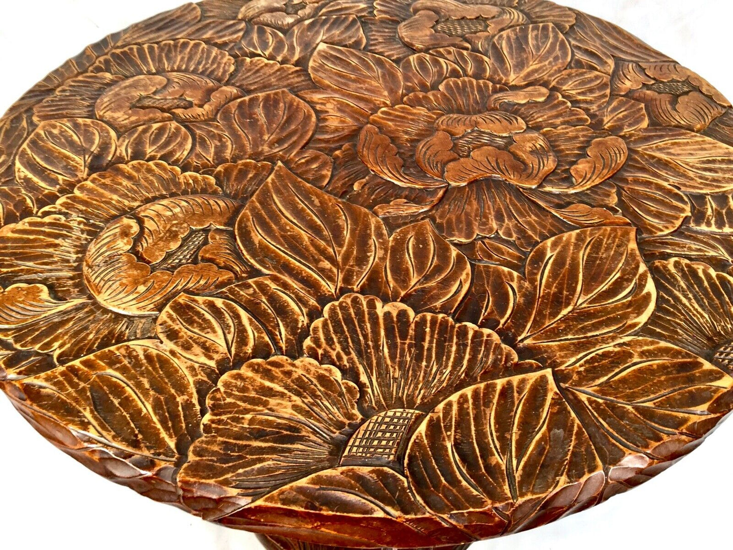 Antique Japanese Floral Carved Side Table / Occasional Lamp Table Liberty London