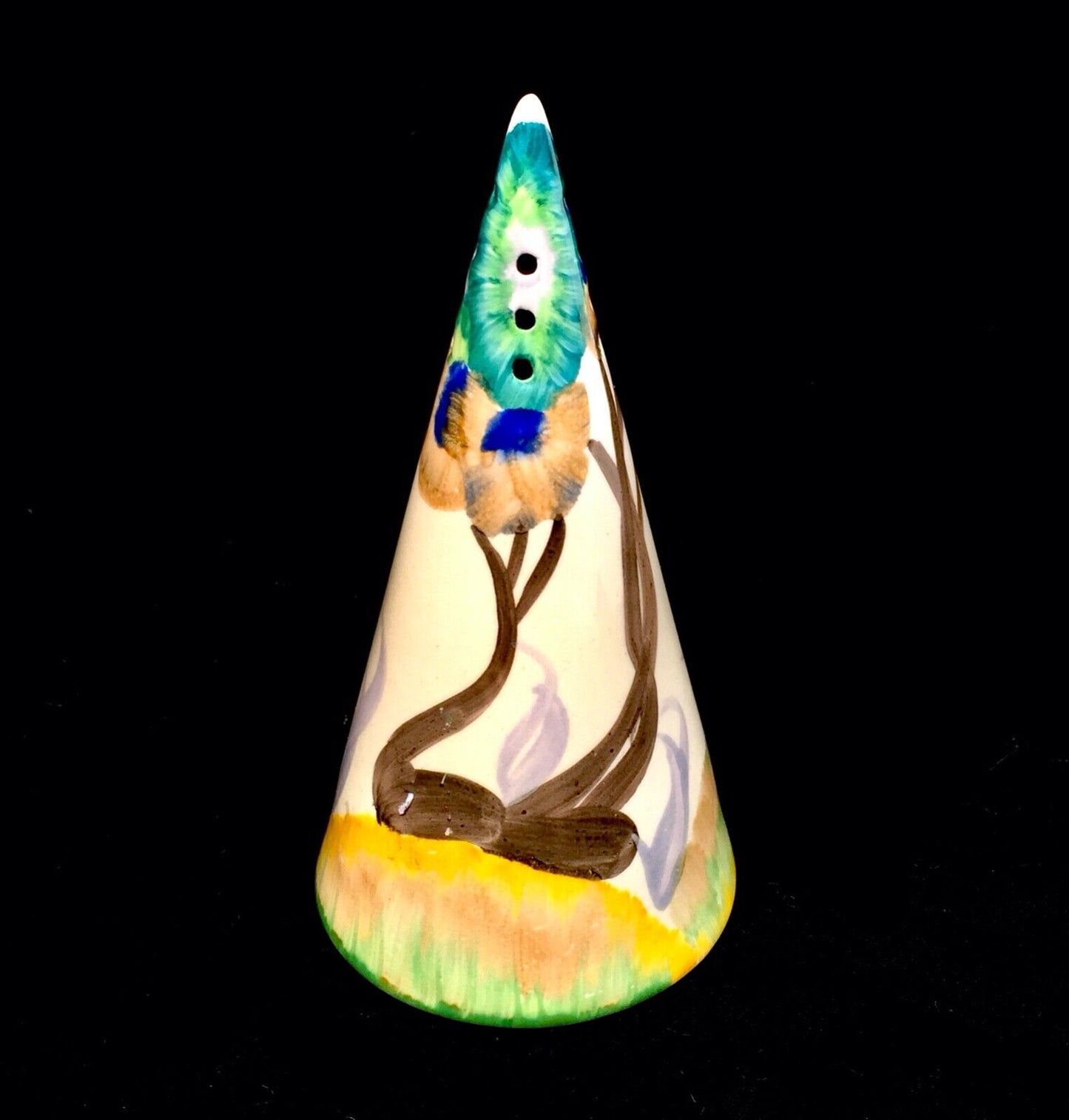 Clarice Cliff Viscaria Conical Sugar Sifter C.1934 / Art Deco Pottery With Cork