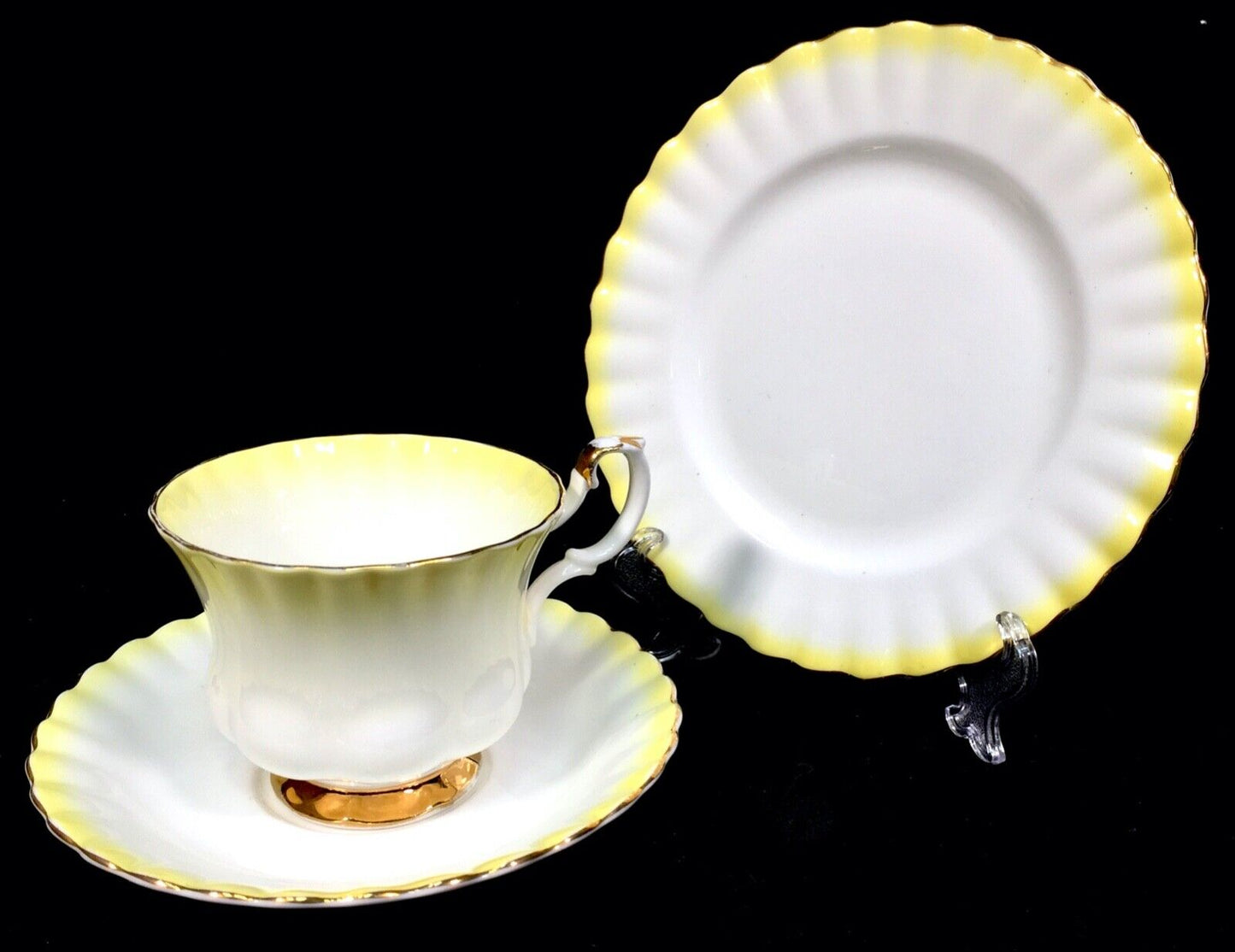 Vintage Royal Albert Rainbow Yellow & White Bone China Tea Trio / Cup / Saucer
