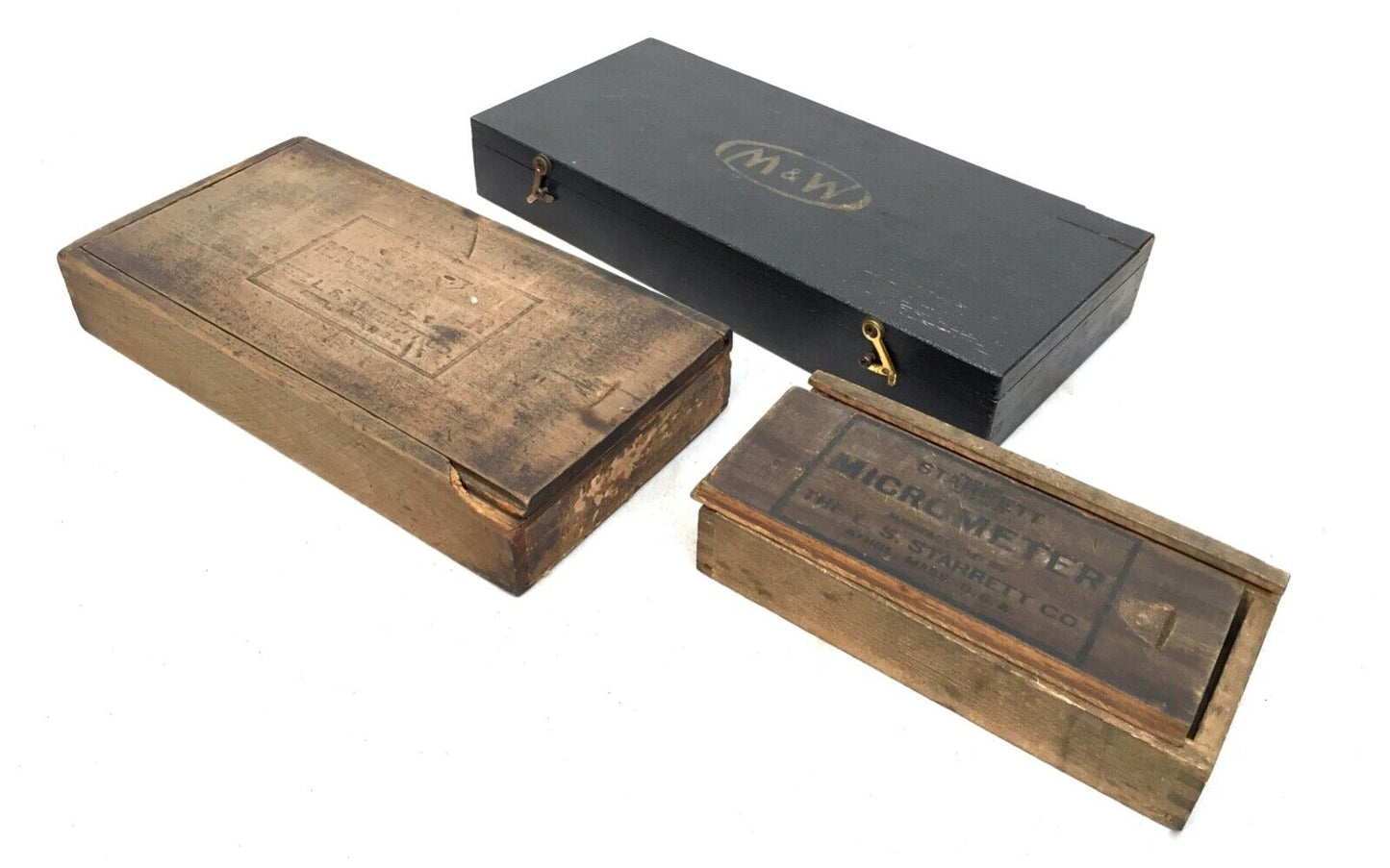Vintage Moore & Wright And L S Starrett Micrometer Tool Set In Boxes / Antique