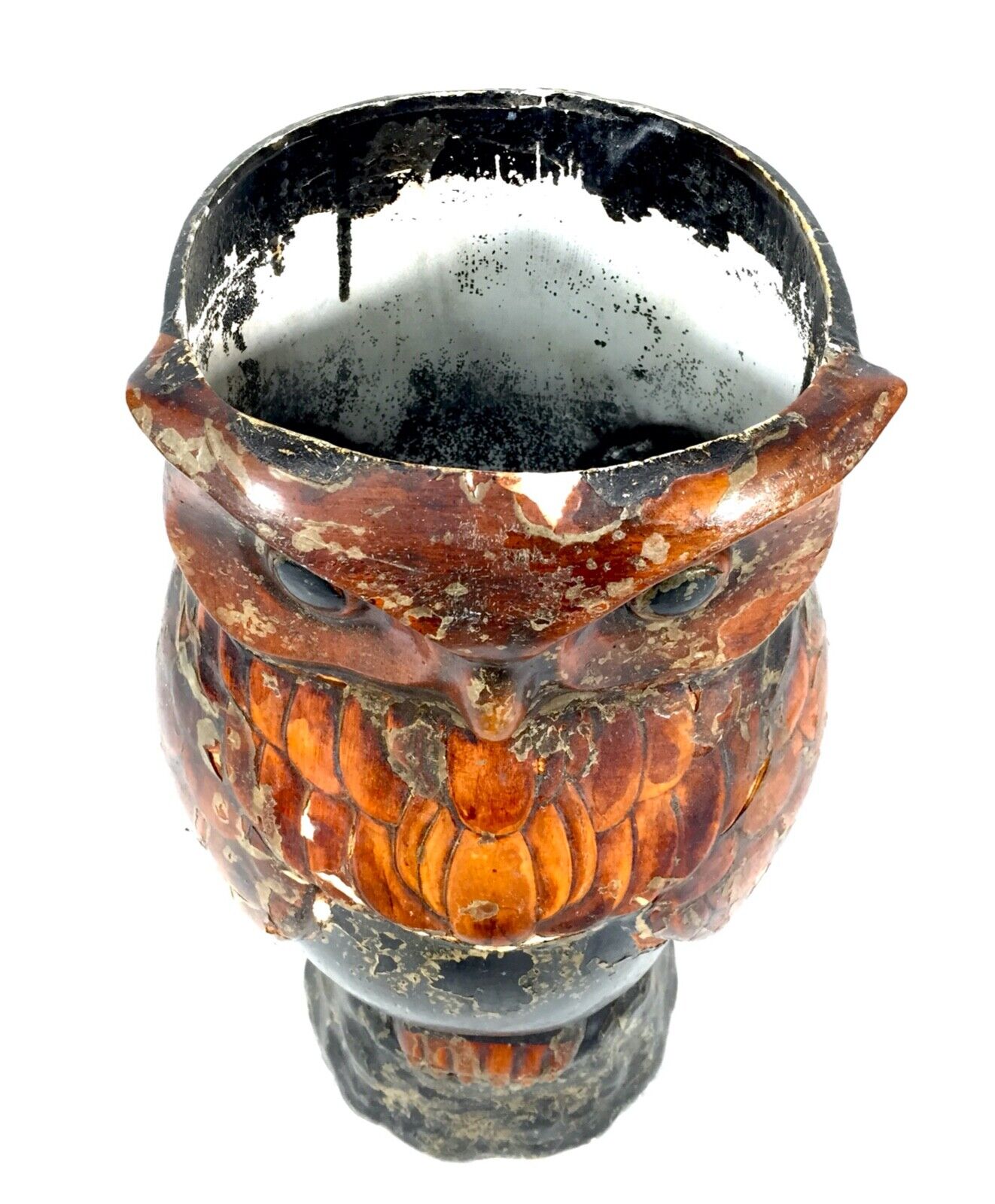 Antique Victorian Papier Mâche / Plaster Stick Stand in Owl Form / 19th Century