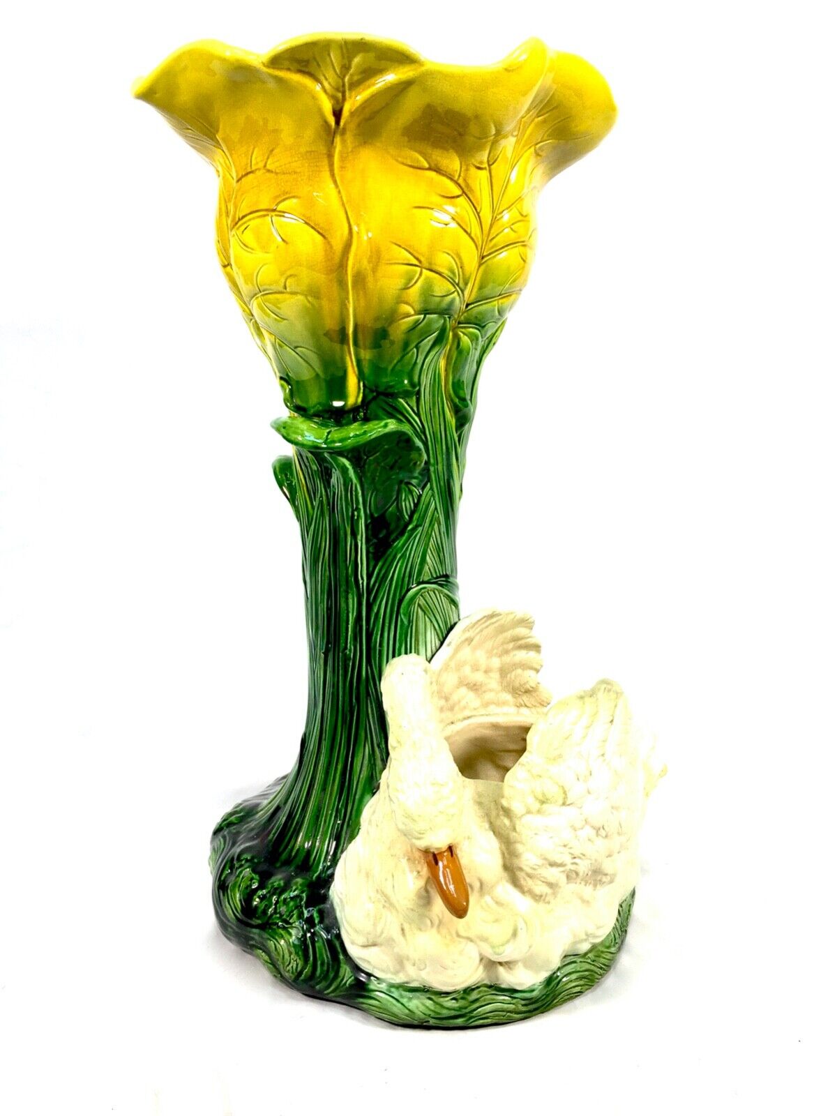 Antique Bretby Ceramic Pottery Jardinier Plant Stand 19th Century Majolica Swan