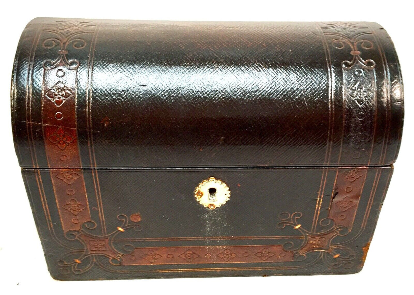 Antique Moroccan Leather Bound Stationery Box Desktop Paper Tidy c.1900