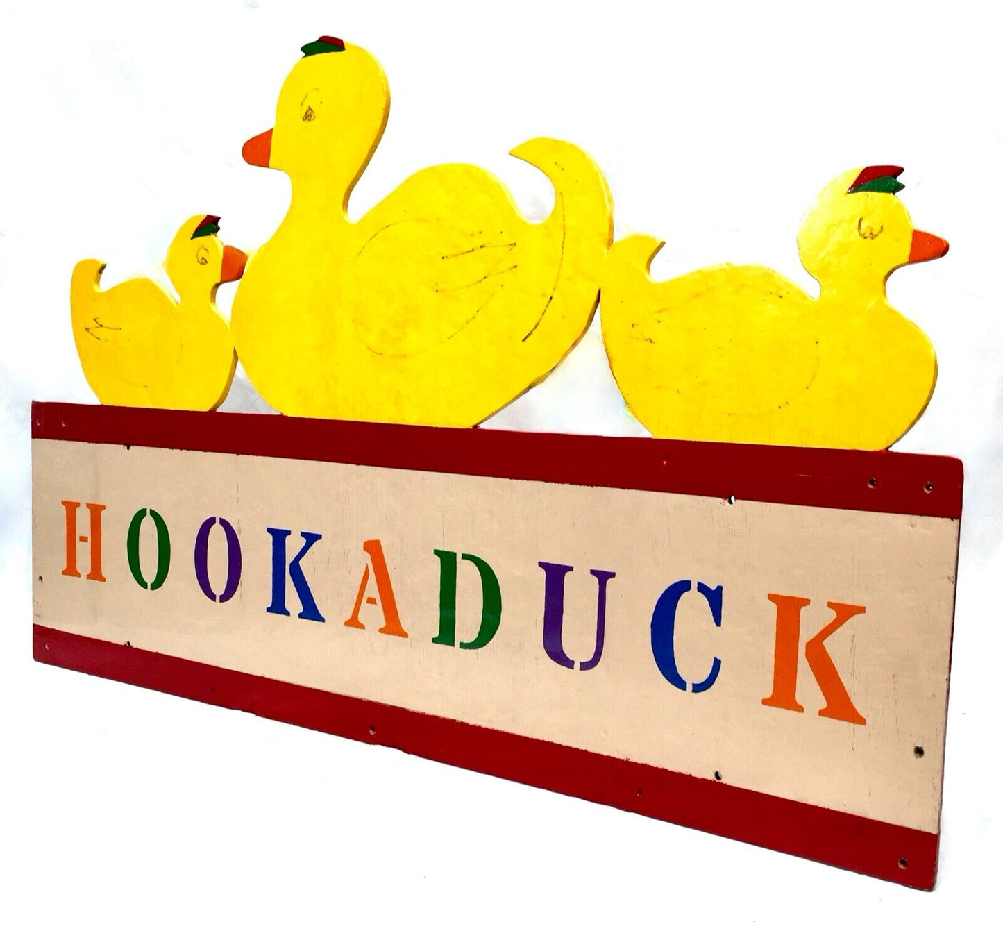 Vintage 20th Century Fairground Very Large Hook 'a' Duck Sign Paint on Board