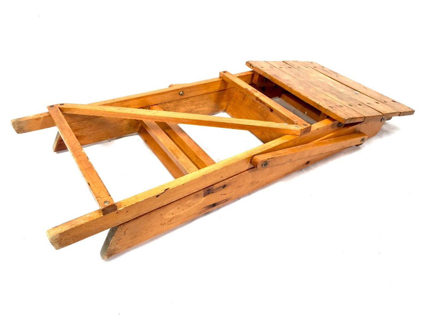 Antique 20th Century Wooden Household Stained Pine Folding Step Ladder