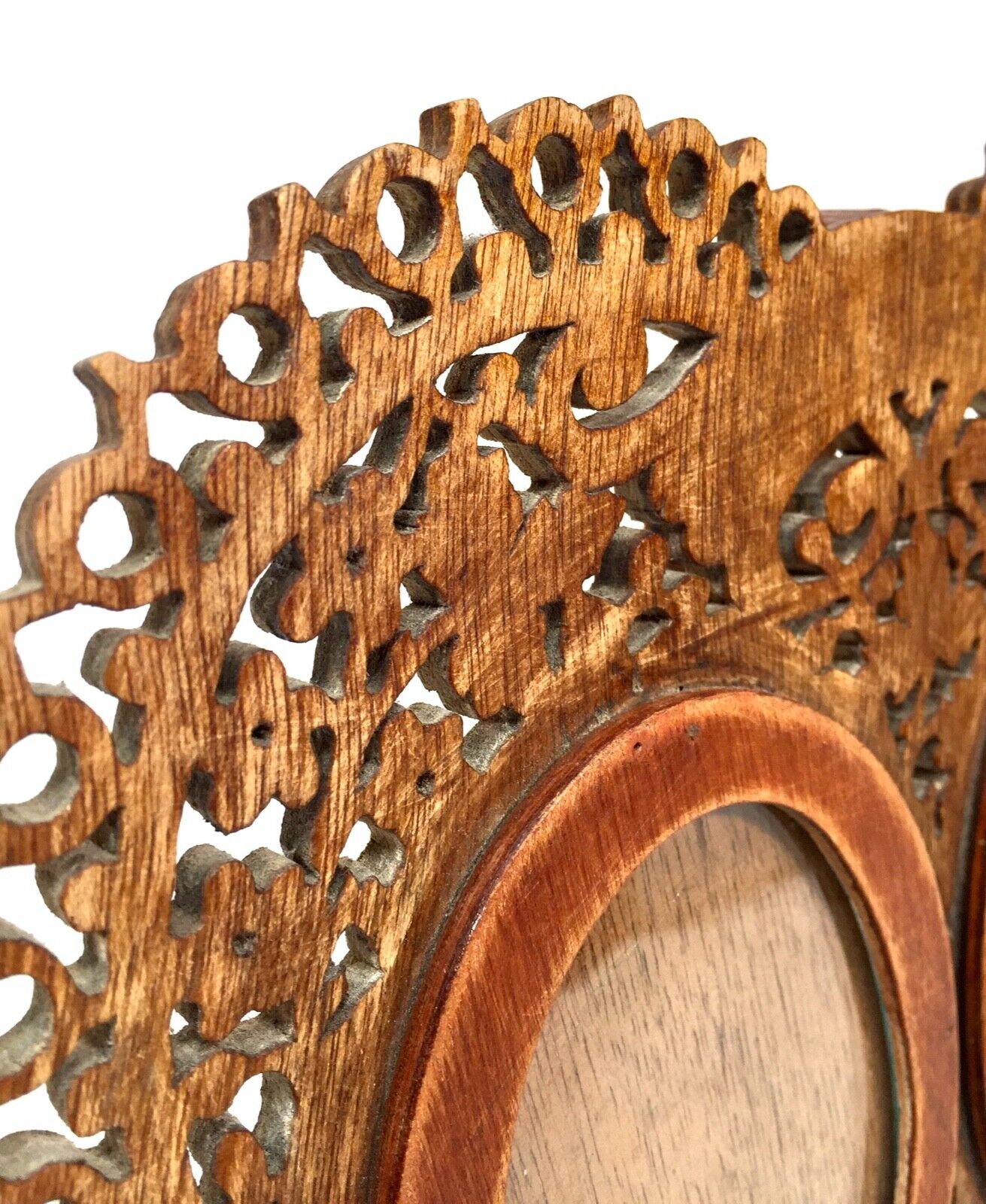 Antique Fretwork Wooden Heart Shaped Lovers Photo Picture Frame c.1900