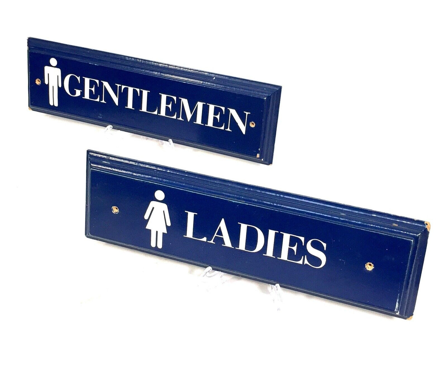 Vintage Salvaged Wooden Ladies and Gentlemen Toilet Door Sign / Antique / Blue
