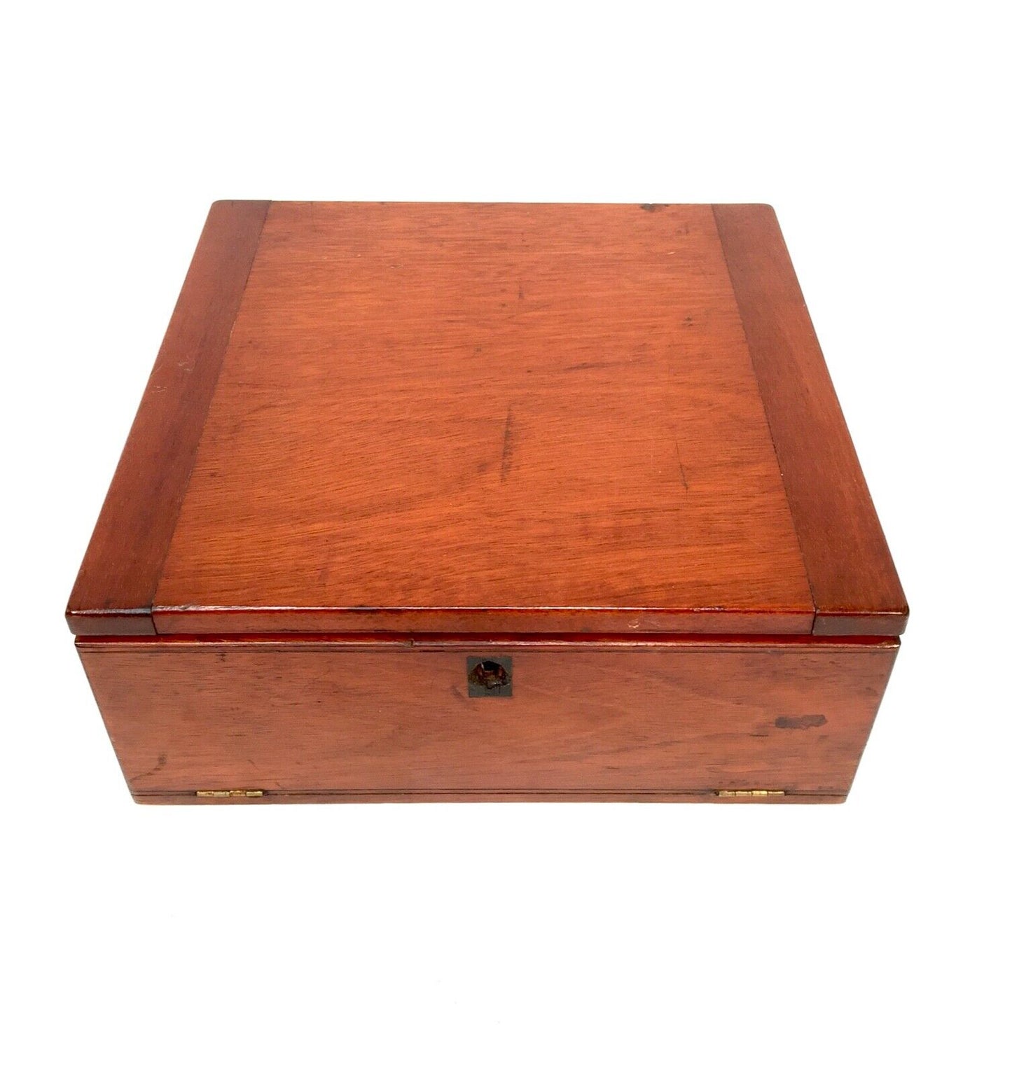 Antique Wooden Mahogany Microscope Slide Box / Storage Chest & Glass Slides 1900
