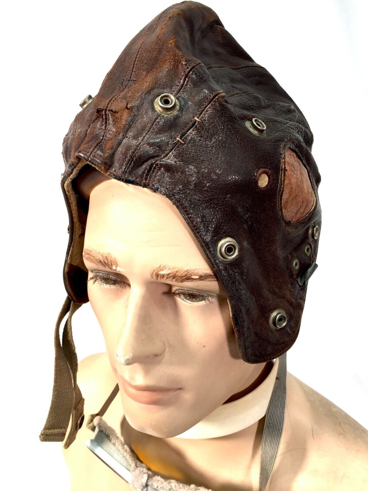 Antique 1940s Brown Leather Flying Cap & Goggles / Car Racing / RAF Type