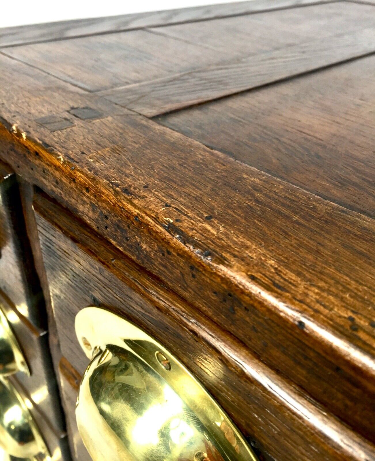 Antique 1930s Large Sized Tabletop Filing Cabinet / Wooden Oak Chest of Drawers