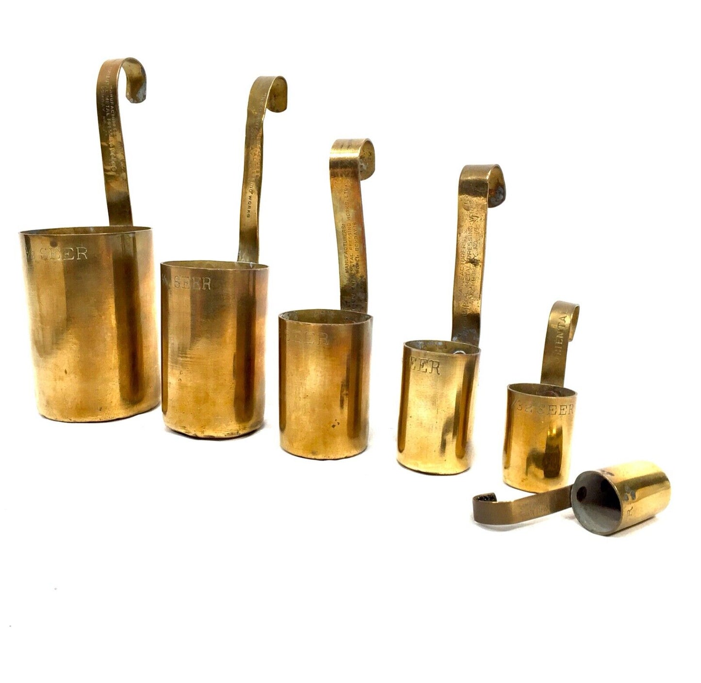 Vintage Brass Seer Measuring Cup Set of 6 - Full Set - Grain Measures BOMBAY
