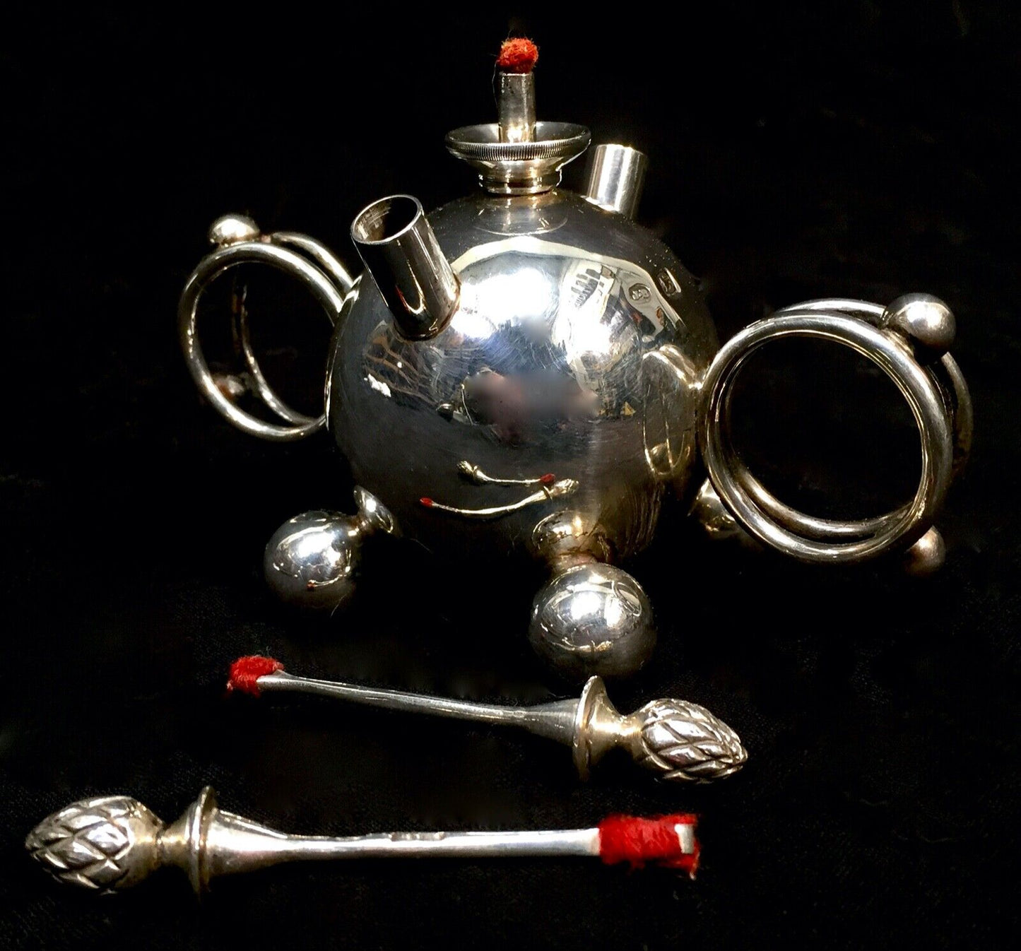 Antique Victorian Sterling Silver Tabletop Cigar Lighter Lamp / London 1898