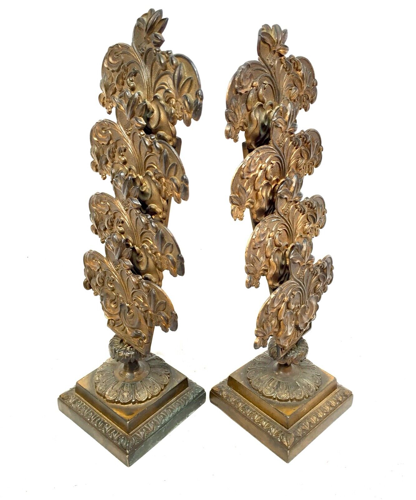 Antique Pair of 19th Century Ornate Bronze Desktop Letter Holder Rack Stands