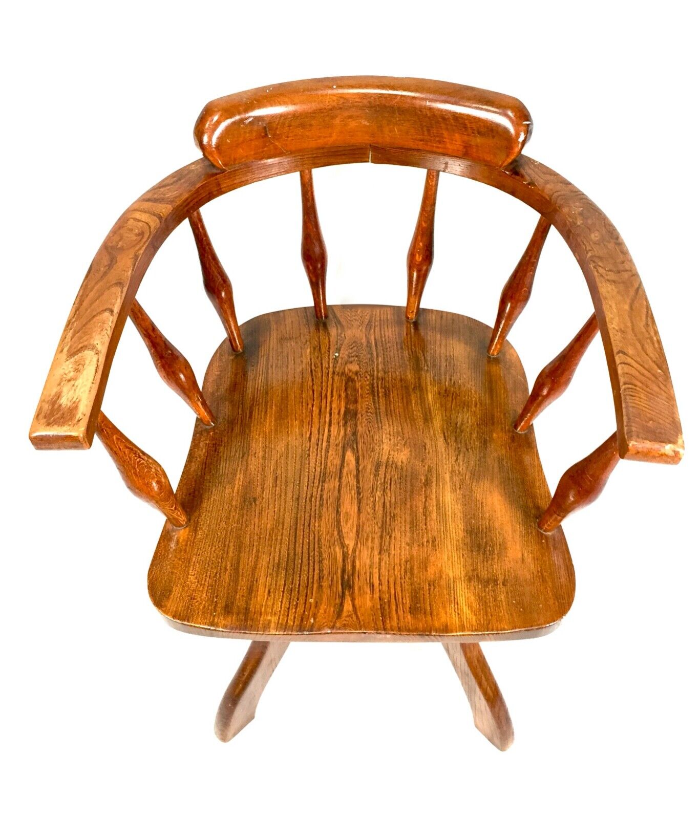 Antique Elm Wooden Captains Office Desk Chair / Swivel / Home Office c.1920