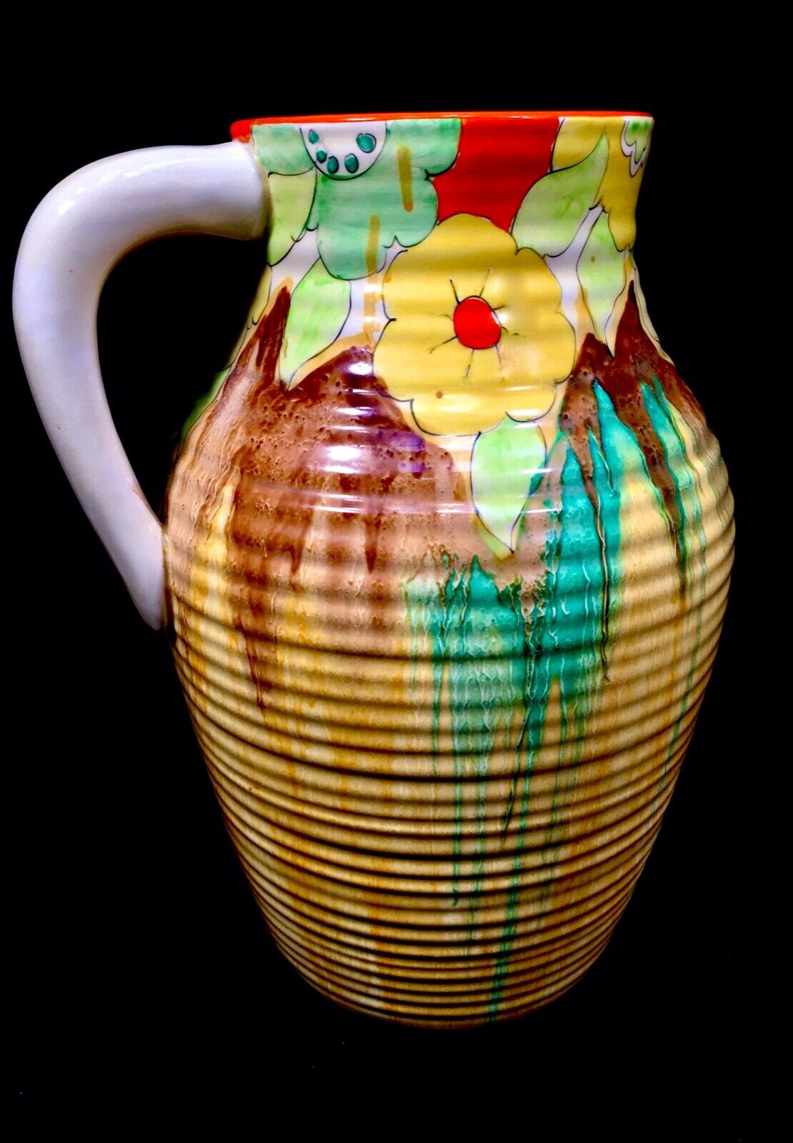 Antique Clarice Cliff - Jonquil Lotus Jug / Large / Art Deco Pottery / Bizarre