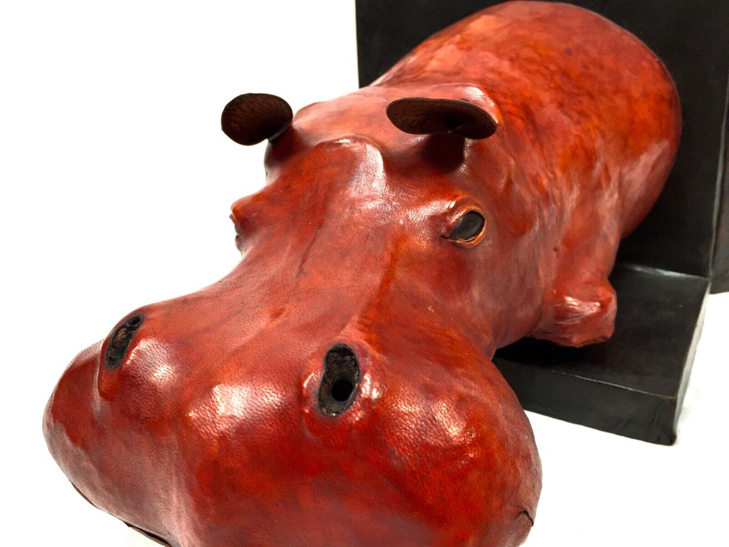 Leather Bound Book Ends in the From of a Hippo / Dimitri Omersa Style / Large