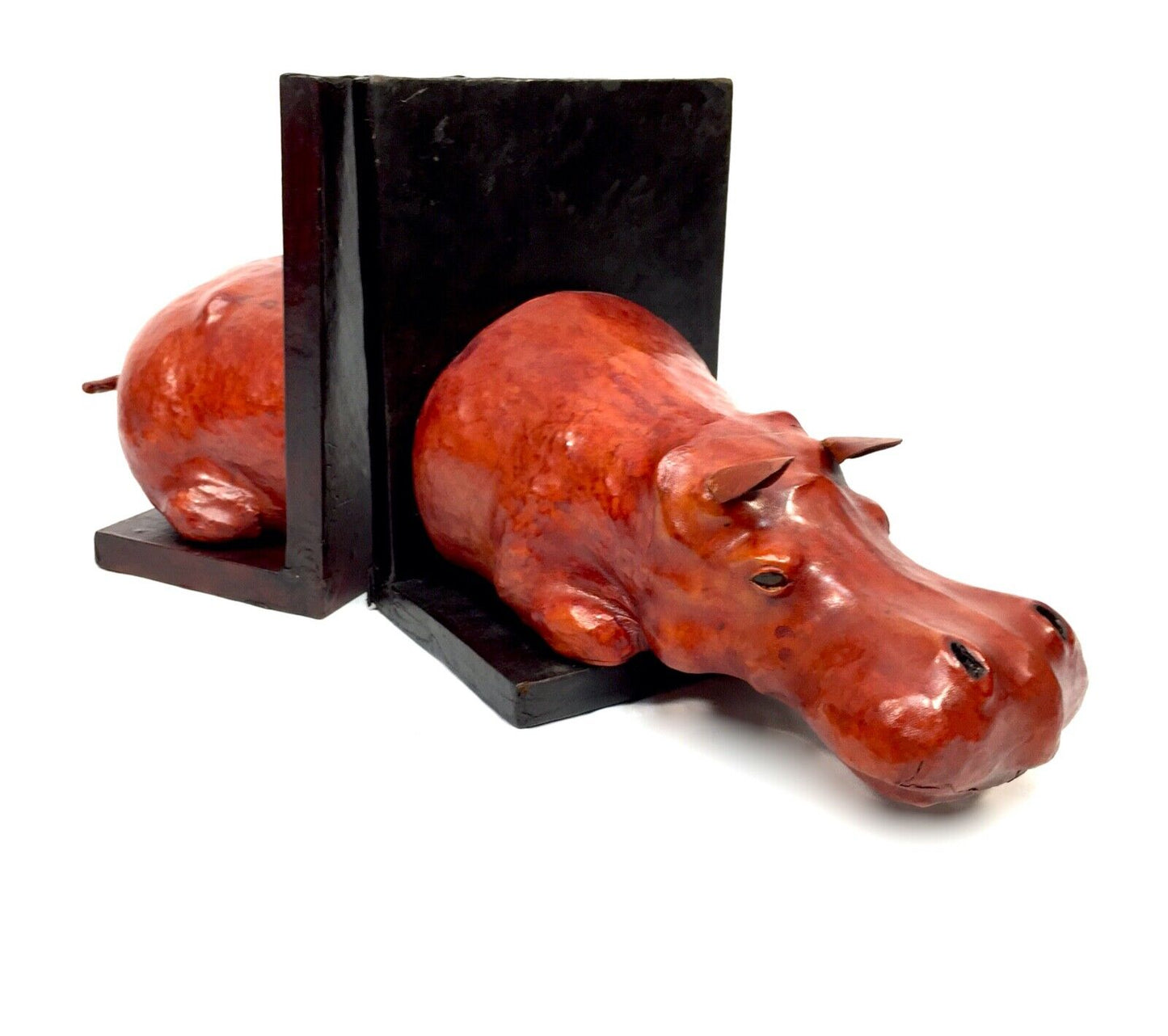 Leather Bound Book Ends in the From of a Hippo / Dimitri Omersa Style / Large