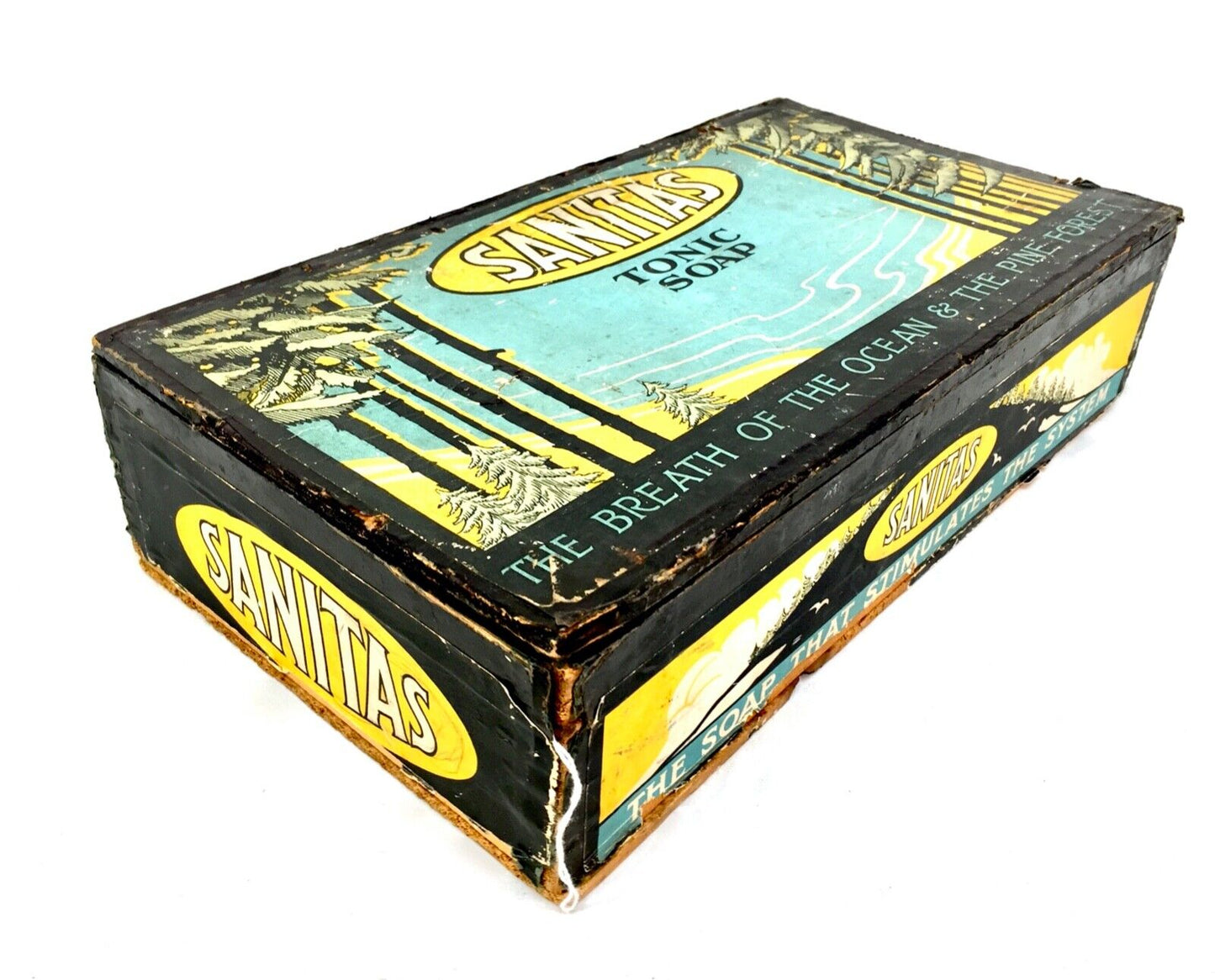 Antique Advertising - Sanitas Soap Wooden Pine Shop Counter Display Box Crate
