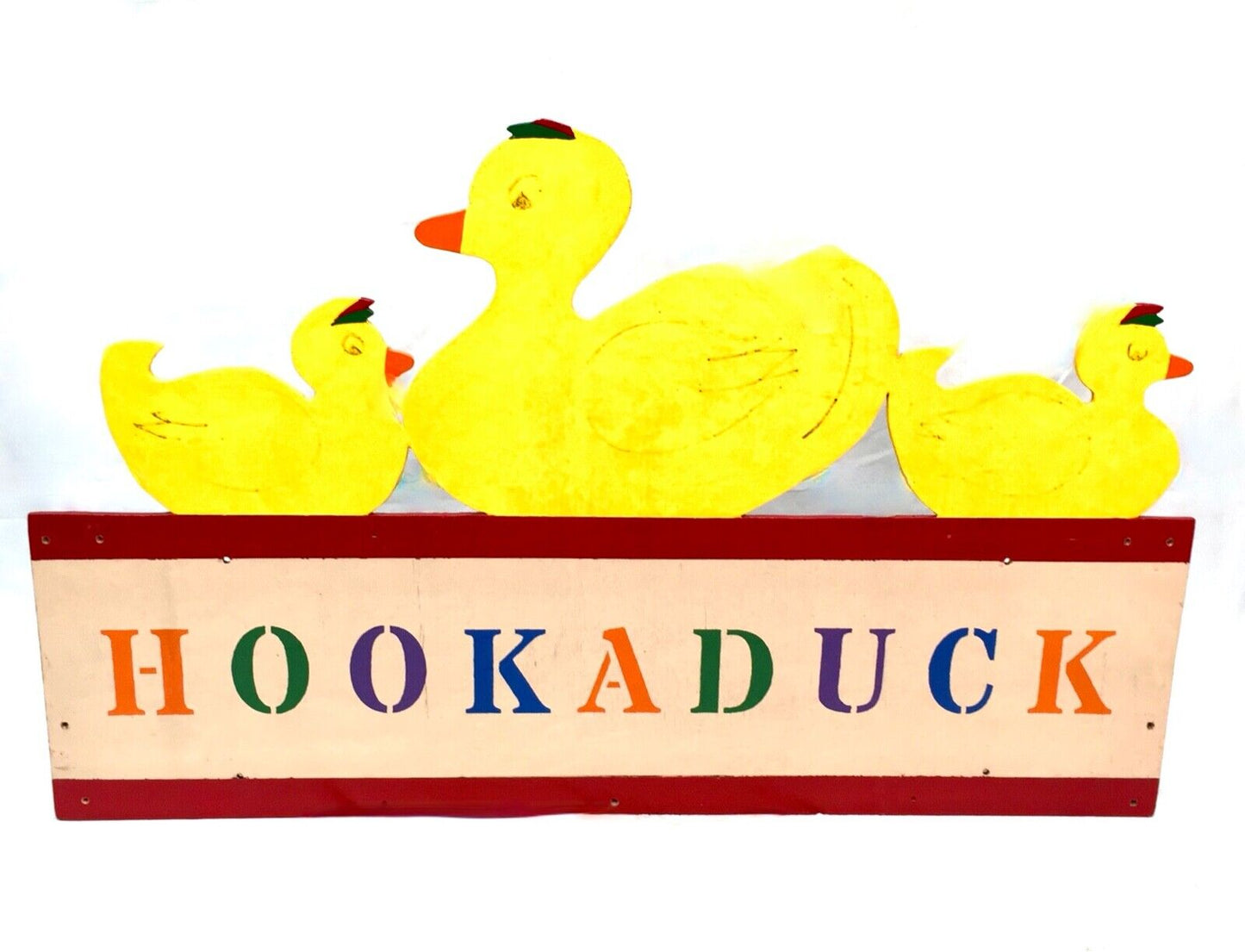 Vintage 20th Century Fairground Very Large Hook 'a' Duck Sign Paint on Board