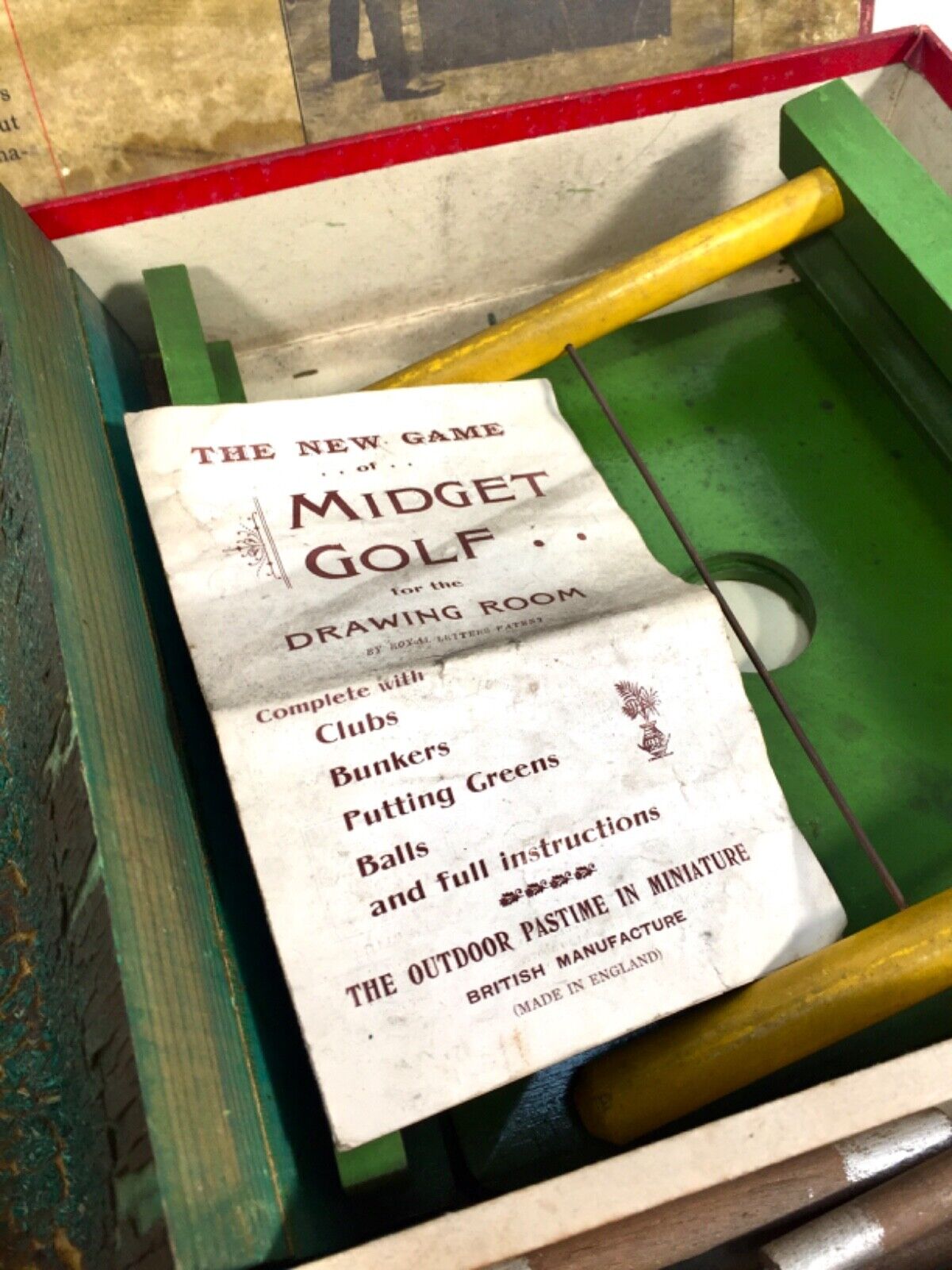 Antique 1910s Tabletop Midget Golf Parlour Game by Royal Letters Boxed / Rare