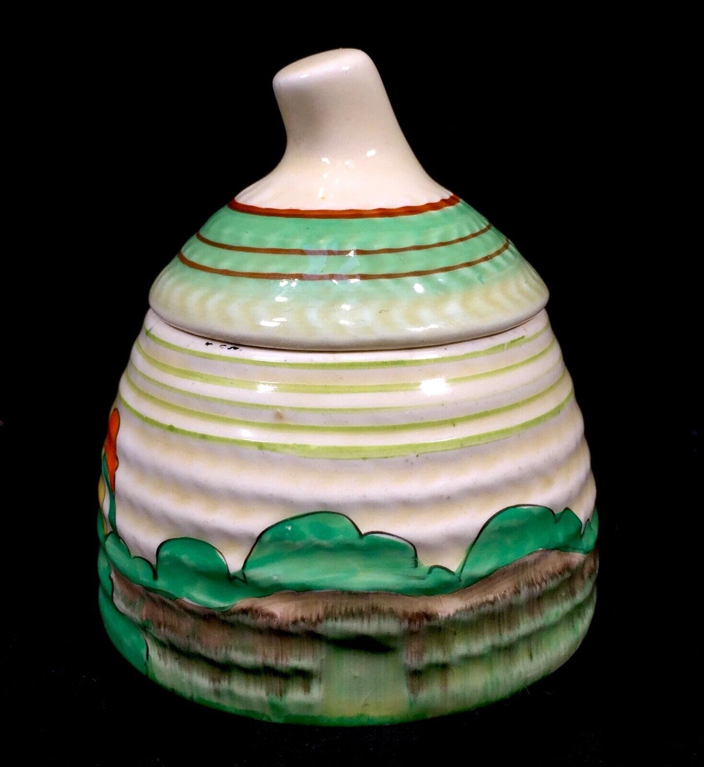 Antique Clarice Cliff - Lorna Preserve / Honey Pot c.1935 Art Deco Pottery