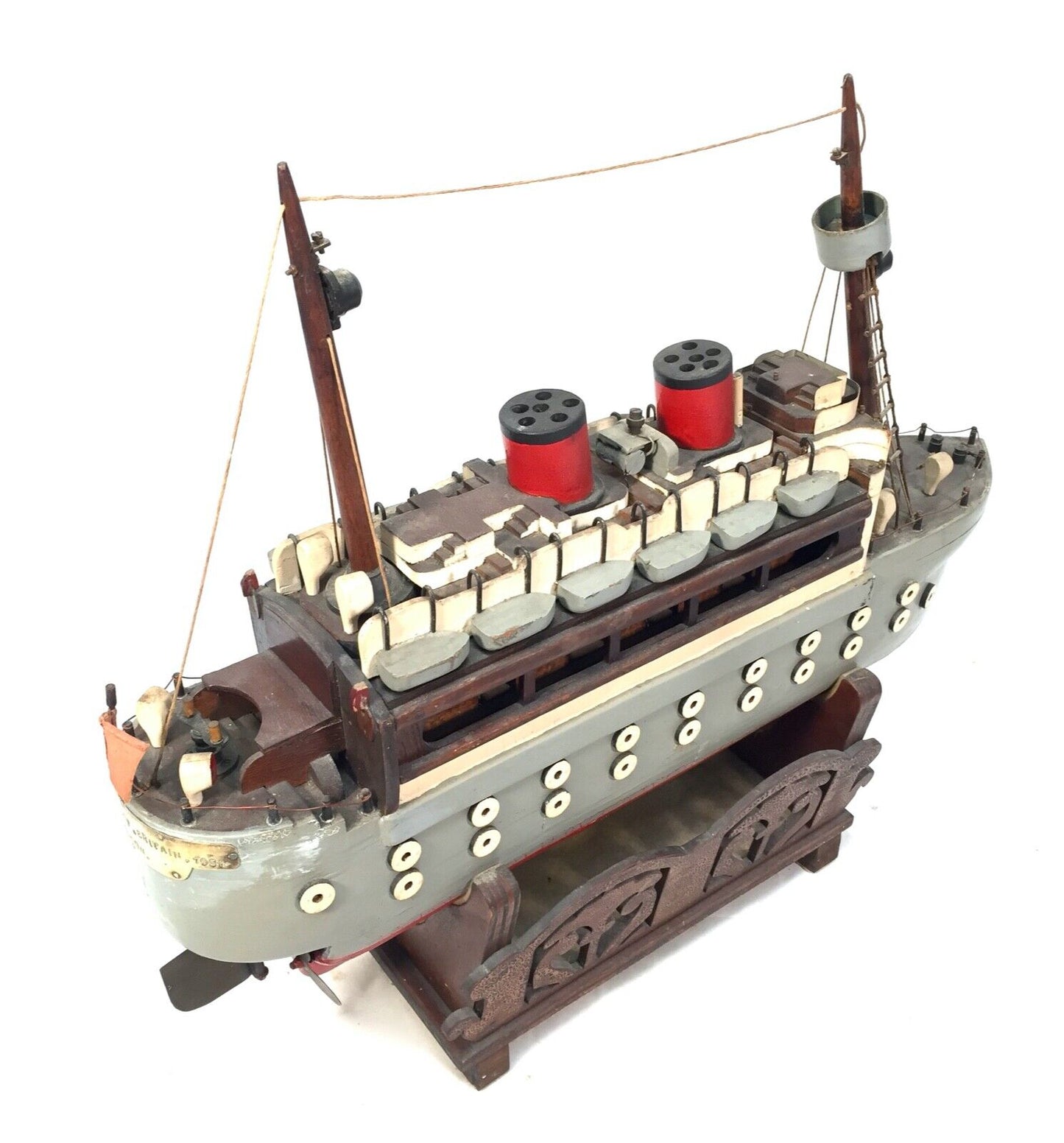Antique 1951 Festival of Britain Scratch Built Model of a Ship on Display Stand
