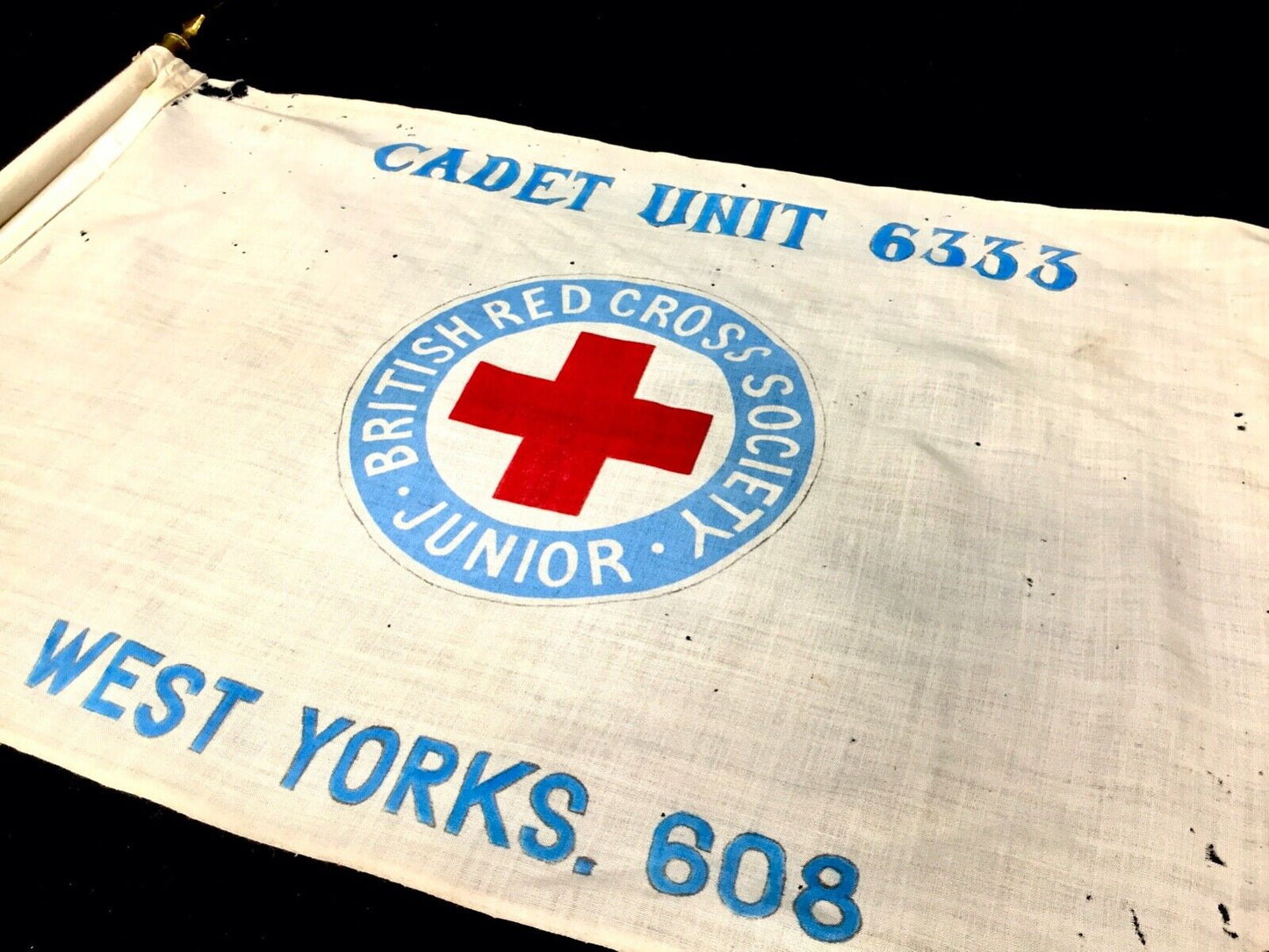 Antique Flag - Junior British Red Cross Parade on Original Wooden Flag Pole