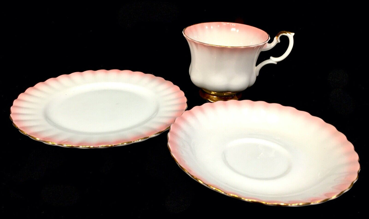 Vintage Royal Albert Rainbow Pink & White Bone China Tea Trio / Cup / Saucer