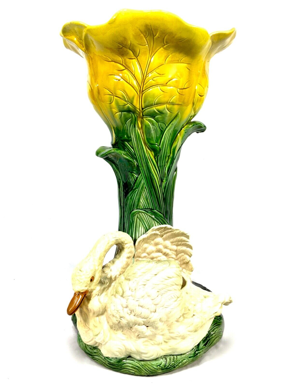 Antique Bretby Ceramic Pottery Jardinier Plant Stand 19th Century Majolica Swan