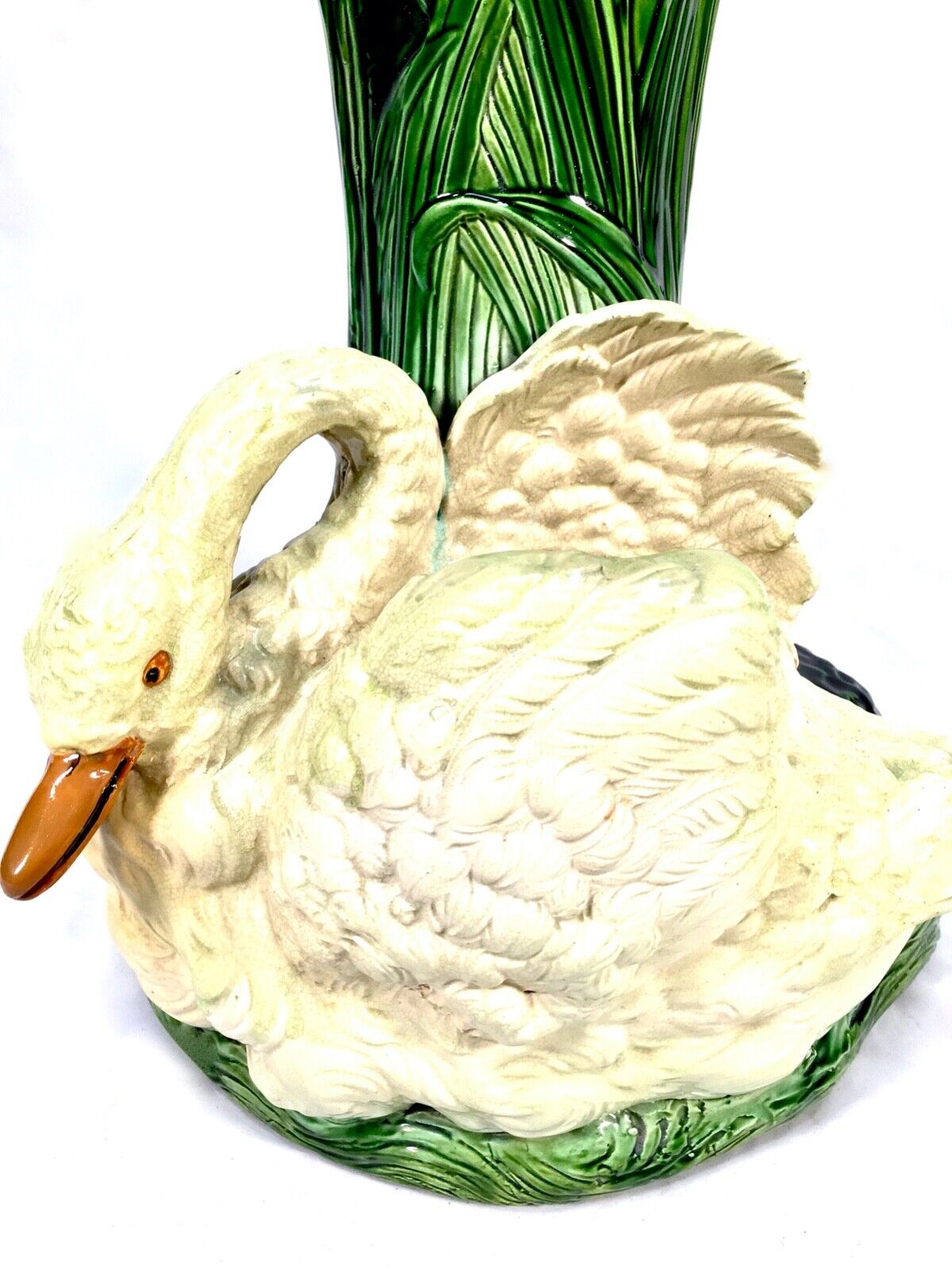 Antique Bretby Ceramic Pottery Jardinier Plant Stand 19th Century Majolica Swan